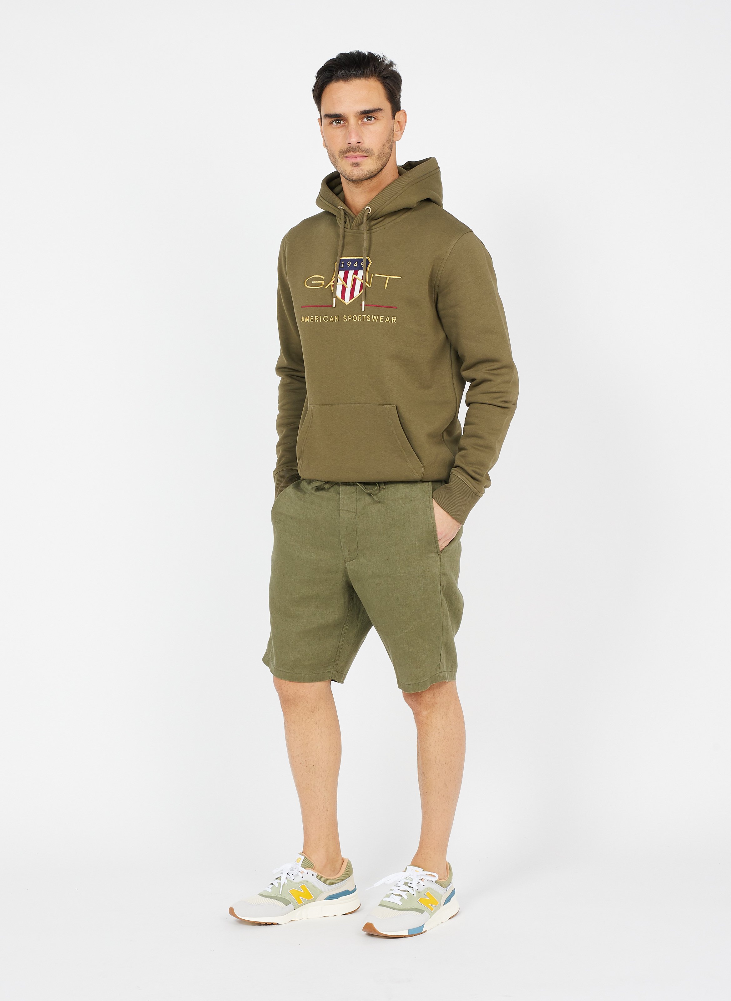 Regular-fit embroidered cotton-blend hoodie GANT Green