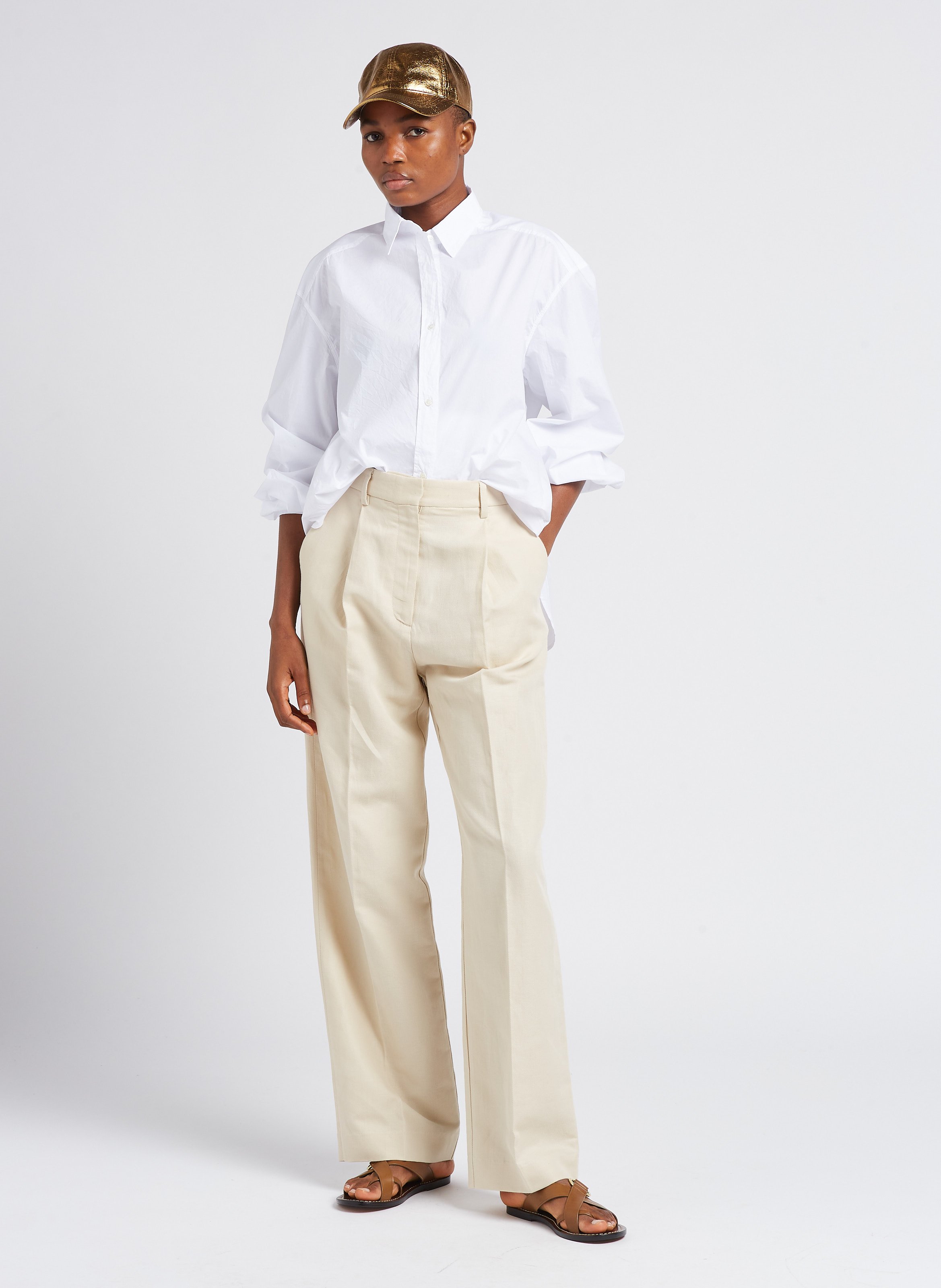 Pantalon droit en lin et coton  POMANDERE Blanc