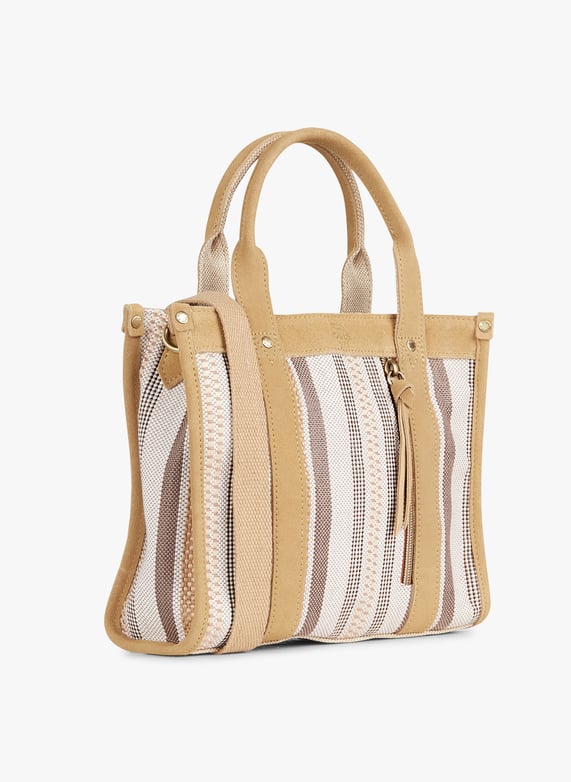Multicolored Mini braided tote bag with suede trim