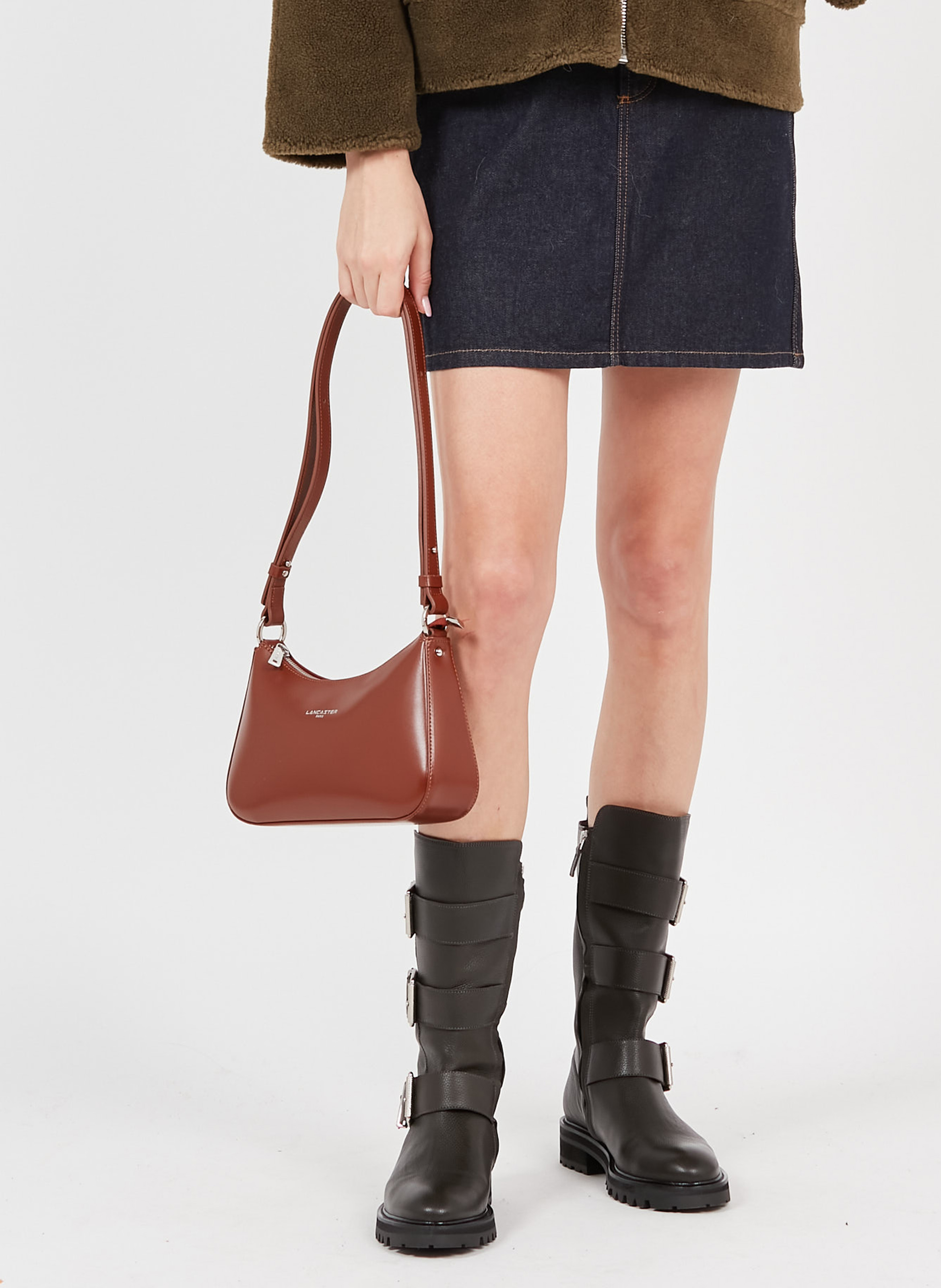 Smooth leather baguette bag LANCASTER PARIS Brown