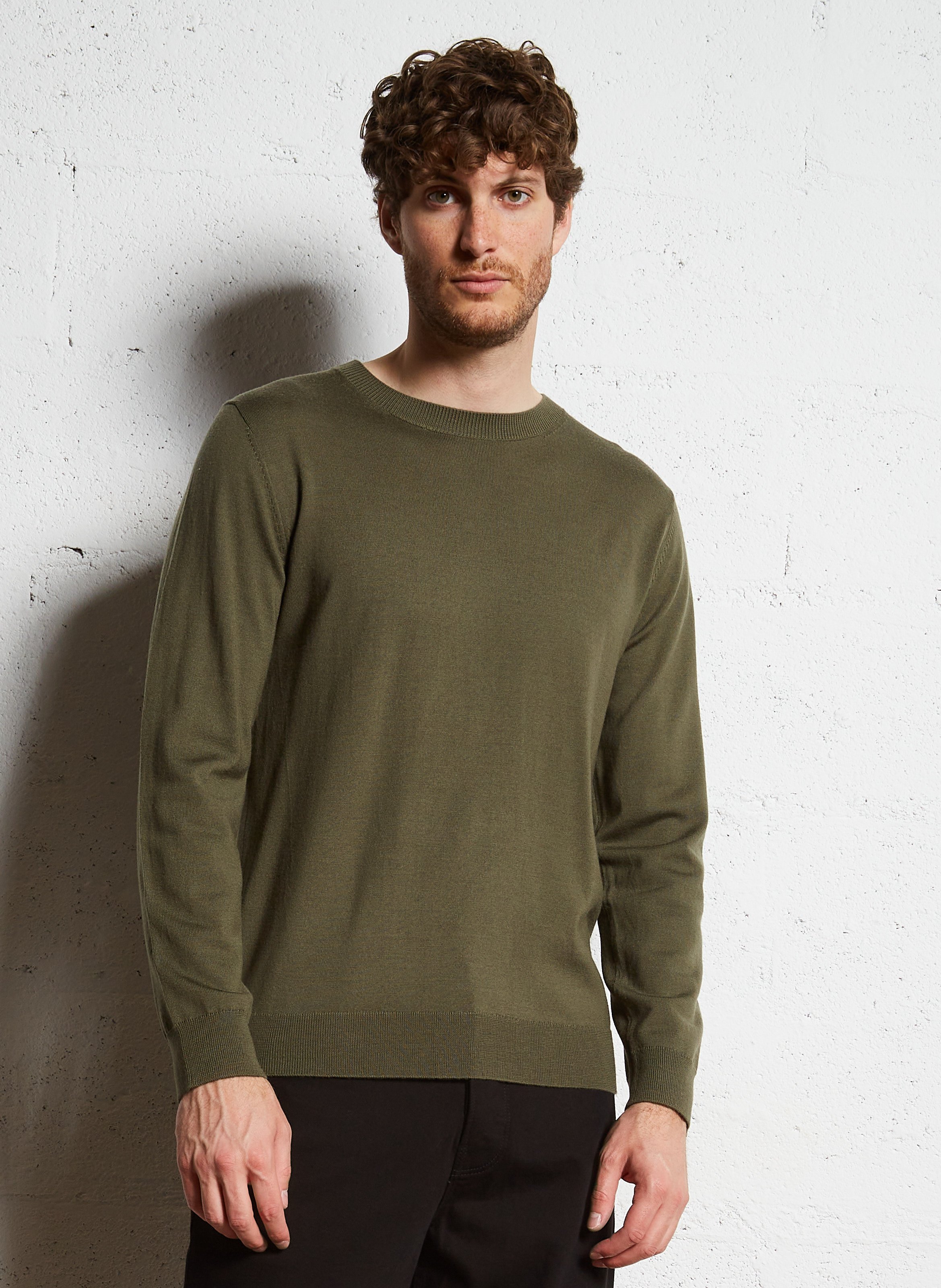 Regular-fit round-neck wool sweater AU PRINTEMPS PARIS Khaki