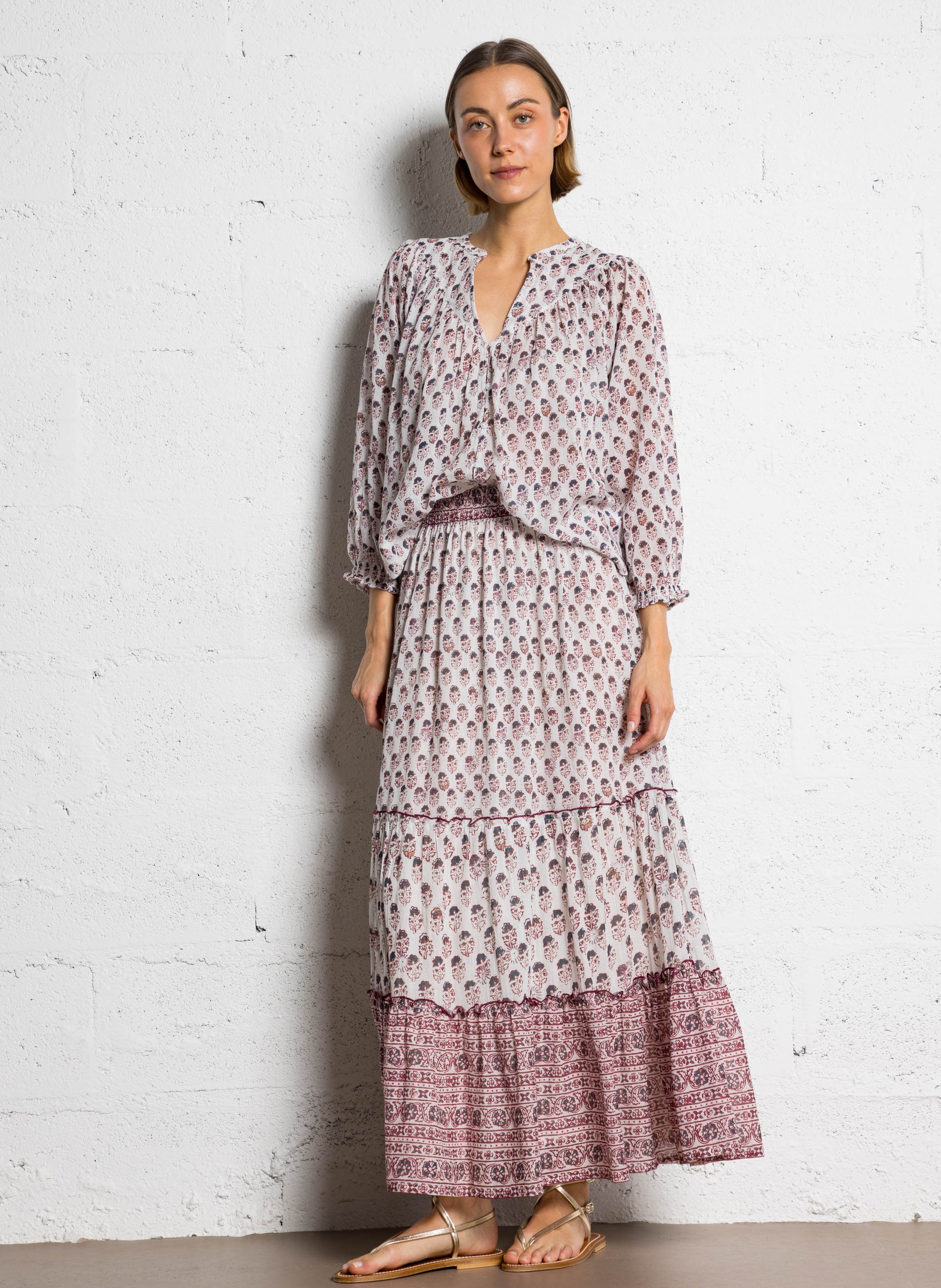 Jupe longue imprimée M.A.B.E Bleu