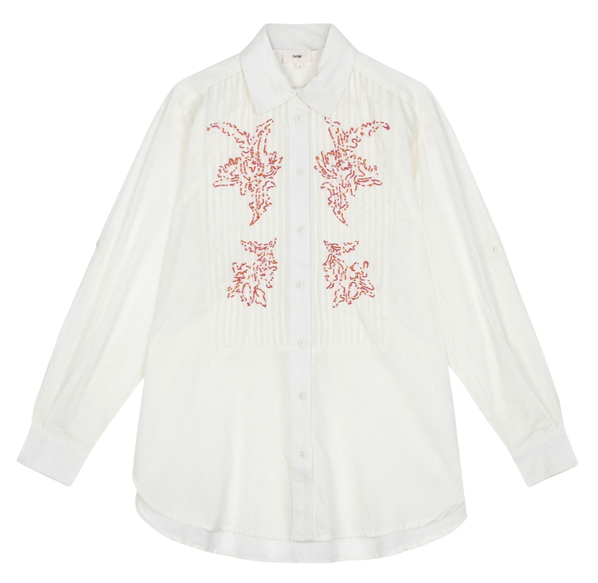 Chemise col classique manches contrastantes en coton AN'GE Beige