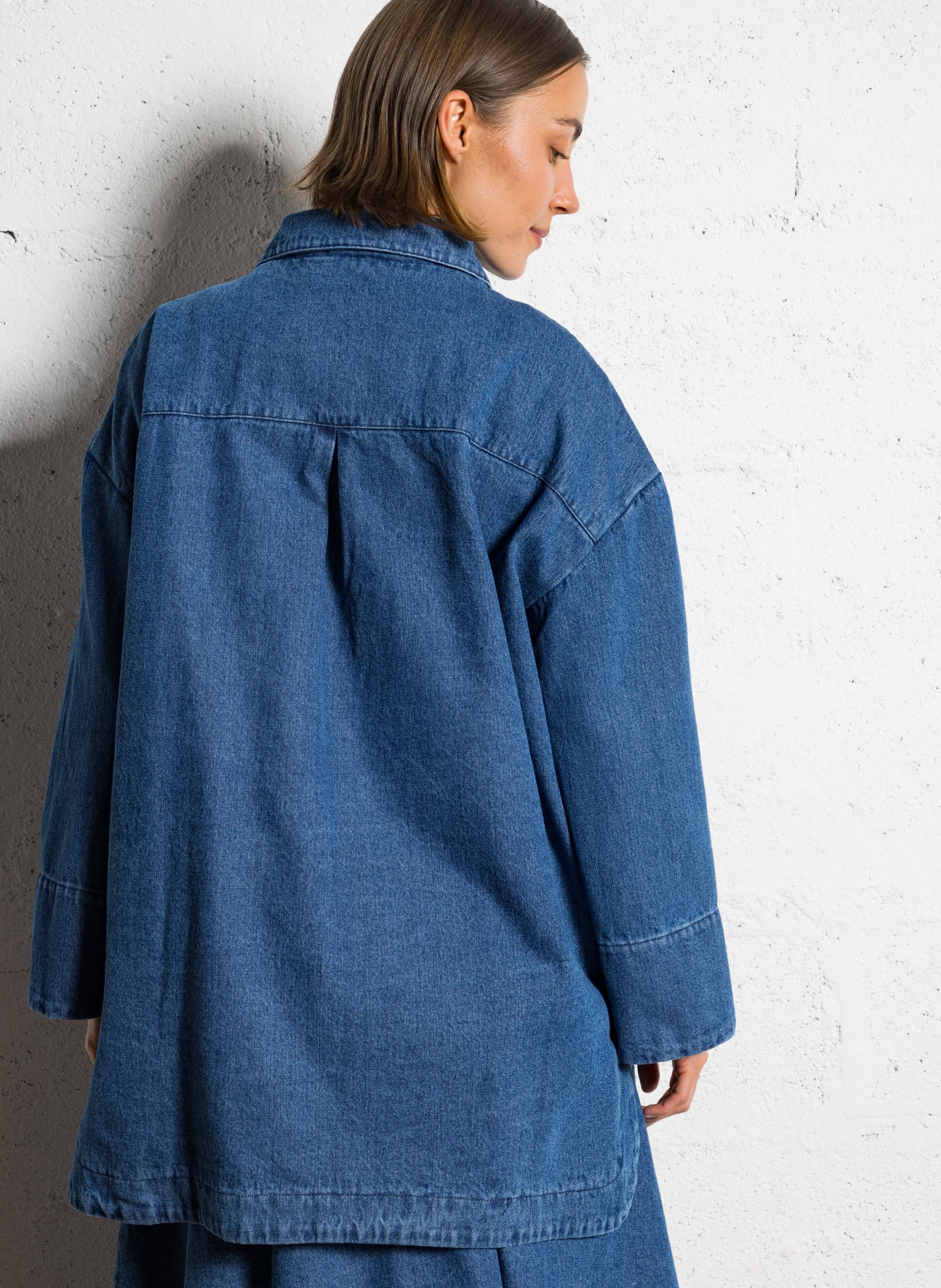 Klassieke jas met kraag van biologisch katoenen denim Blauw