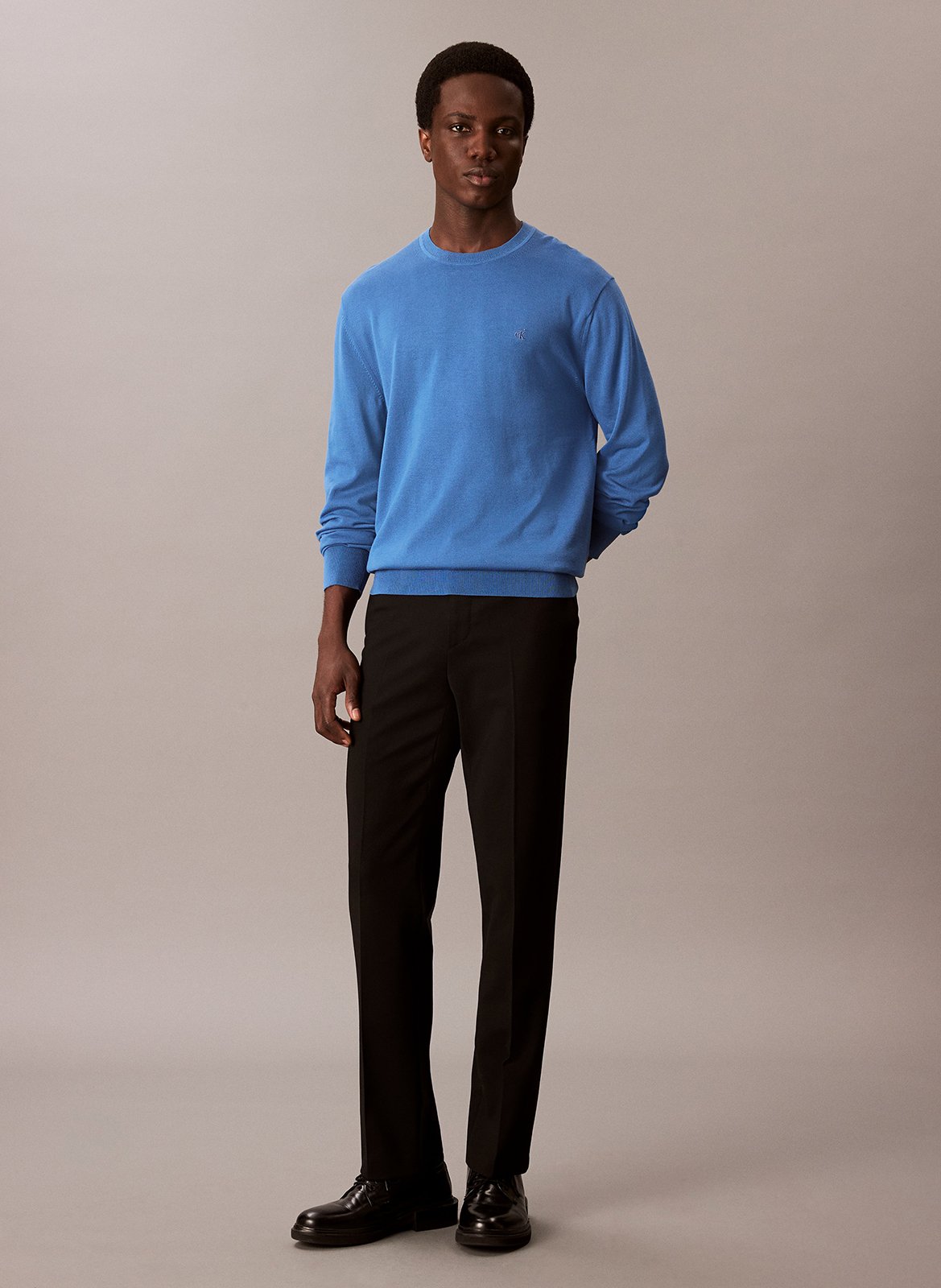 Sweat droit col rond en coton CALVIN KLEIN Bleu