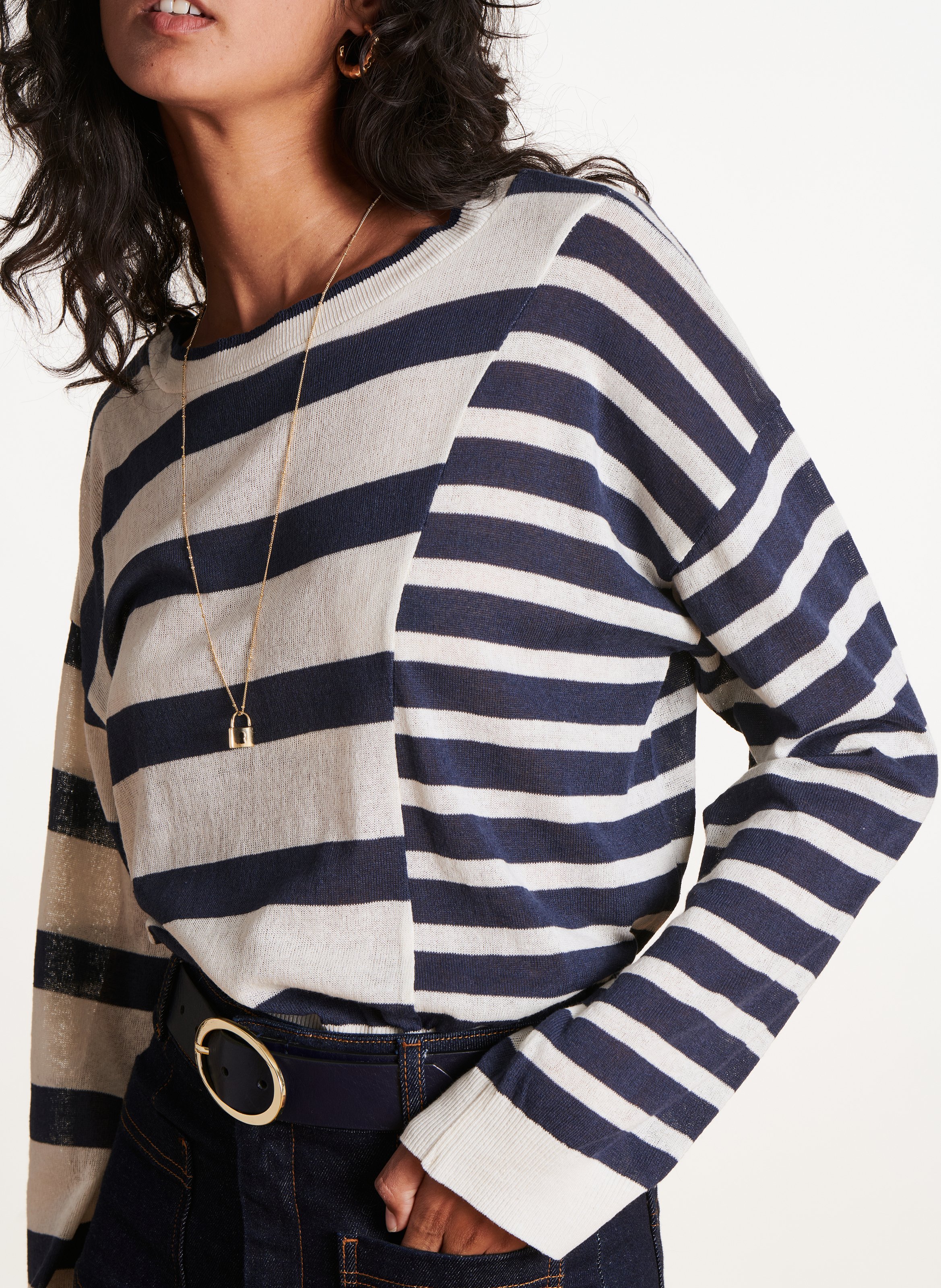 Round-neck striped cotton-blend sweater LA FEE MARABOUTEE Blue