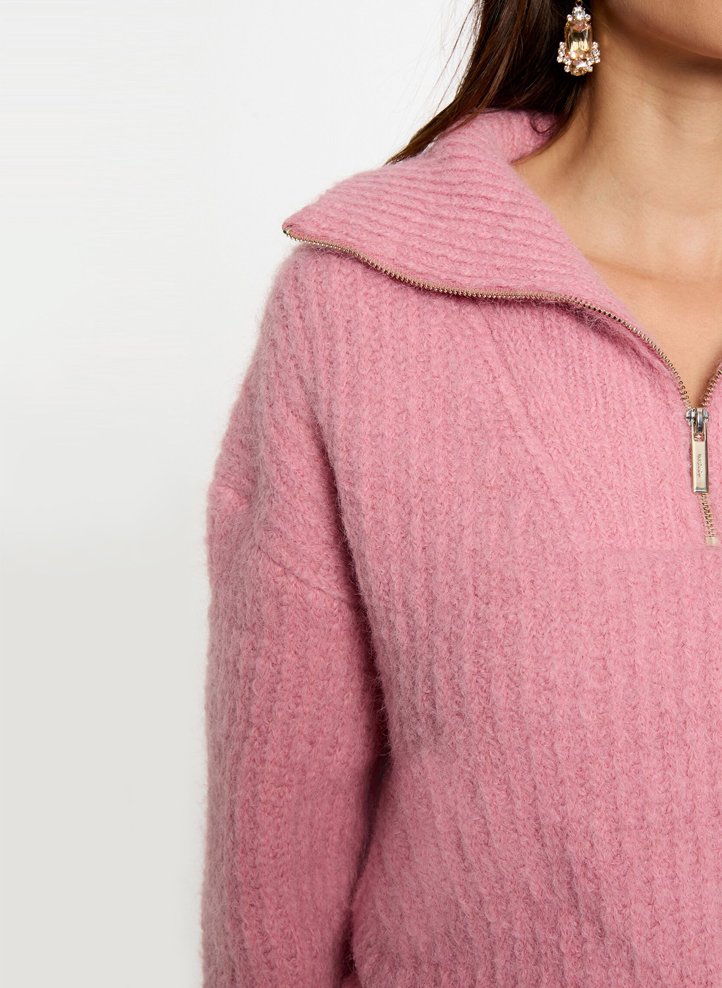 Pull droit col montant en maille MORGAN Rose