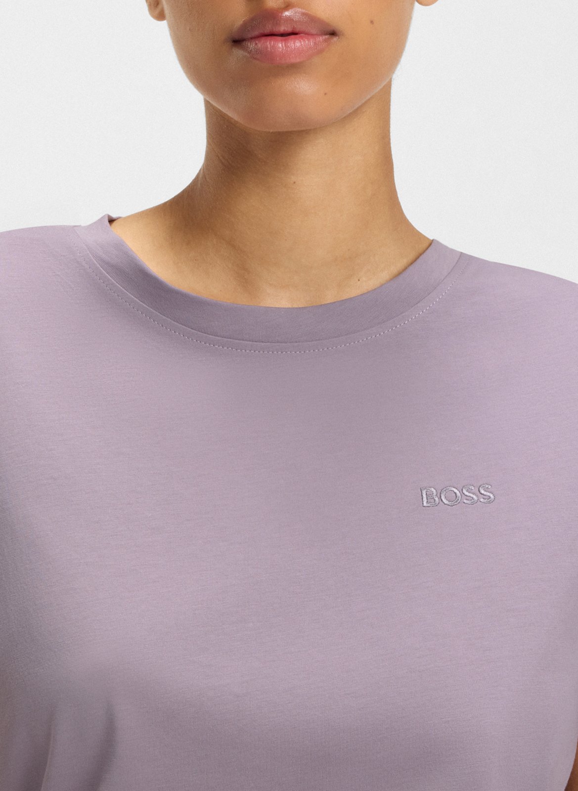 Tee-shirt droit col rond brodé en laine vierge BOSS Violet