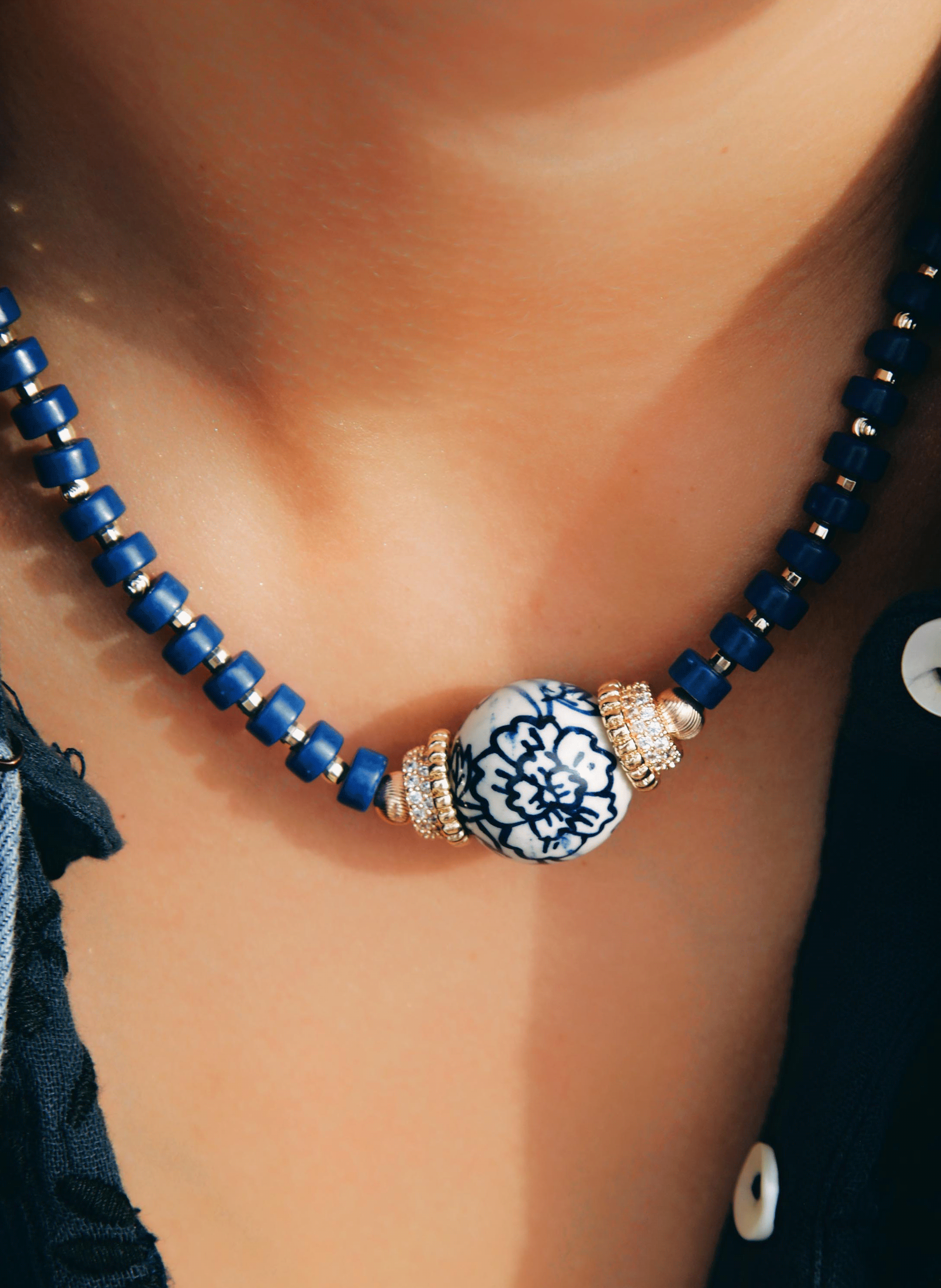 Pearl necklace with ceramic HIPANEMA Blue