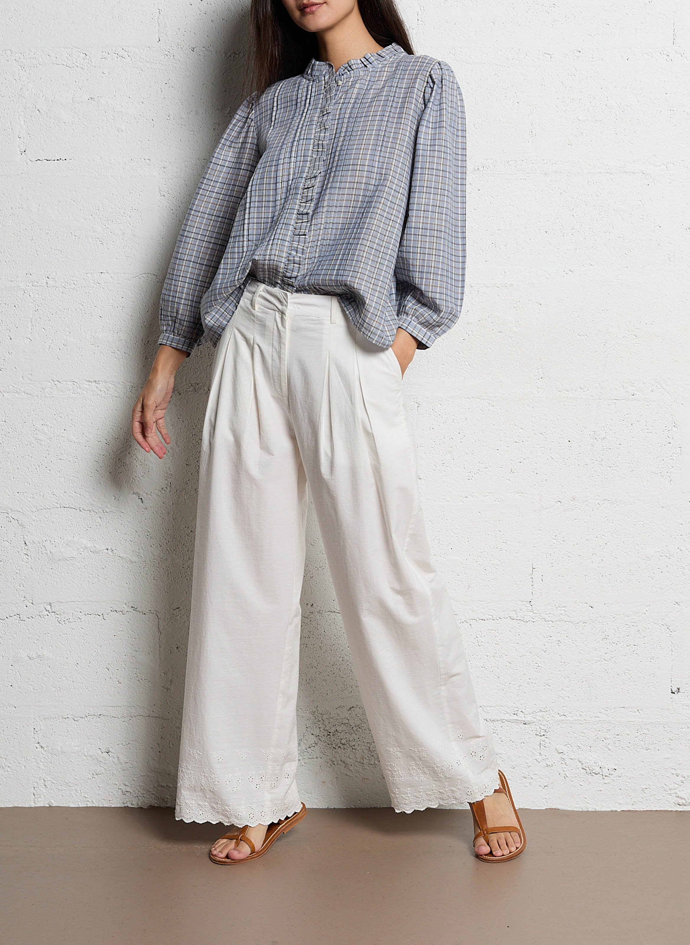 Weite Baumwollbluse mit Rundhalsausschnitt Grau