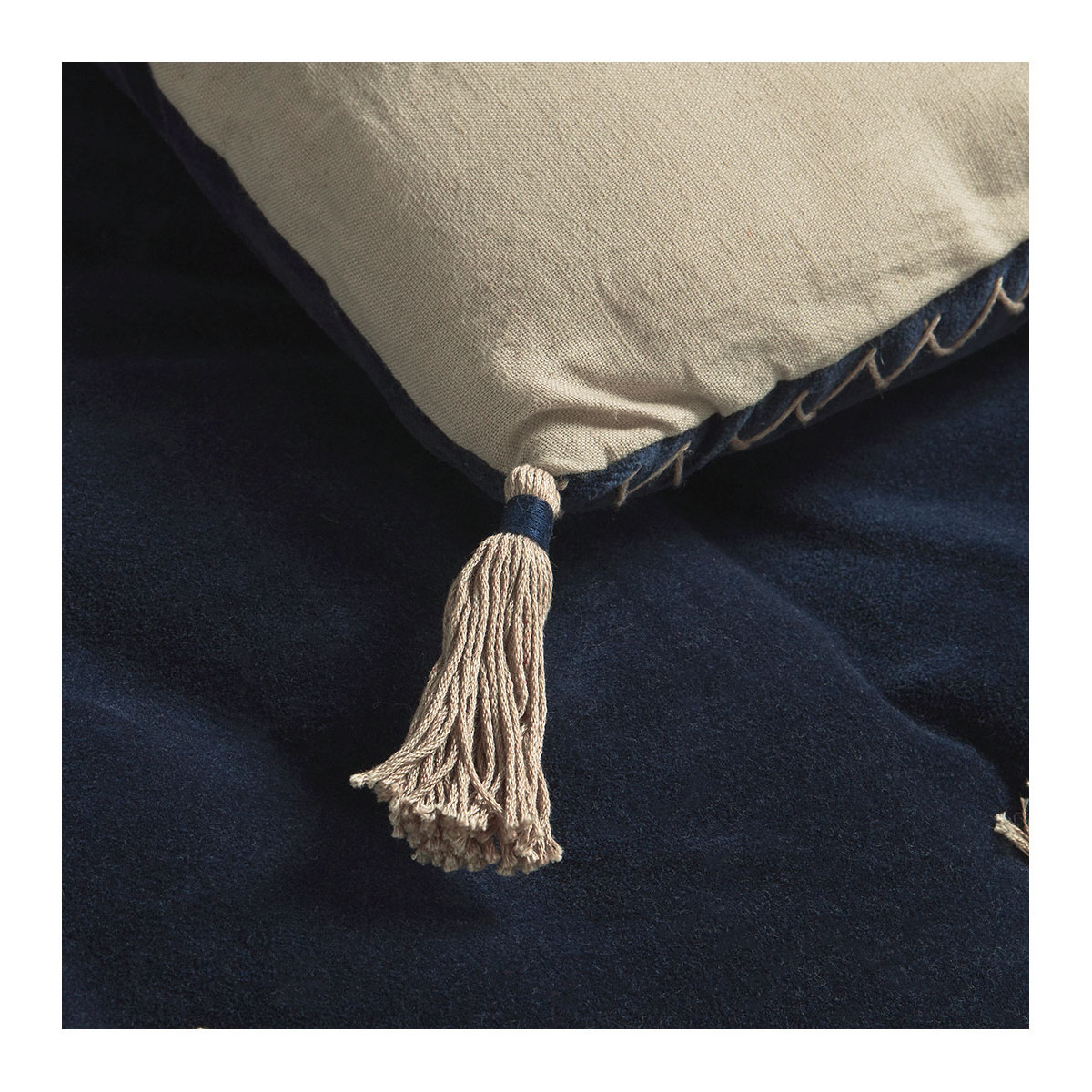 Futon mattéo en velours de coton et lin - 180 x 80 cm - bleu de minuit BLANC D'IVOIRE Bleu