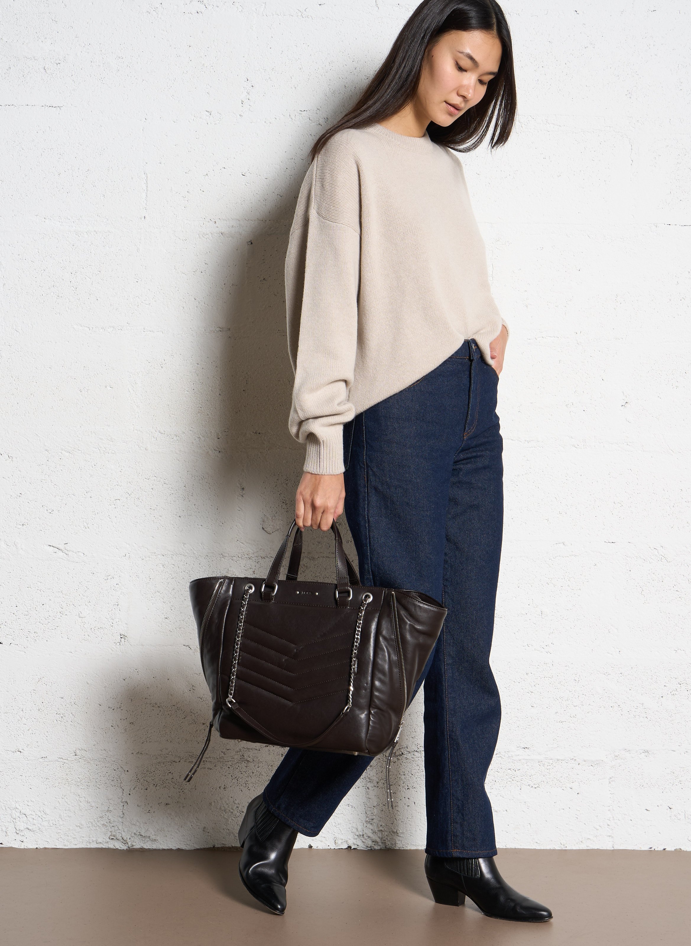 Leather clutch bag IKKS Brown