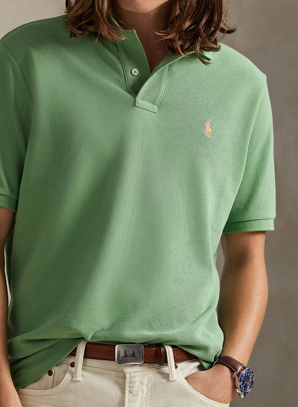 Getailleerde katoenen polo met korte mouwen POLO RALPH LAUREN Groen
