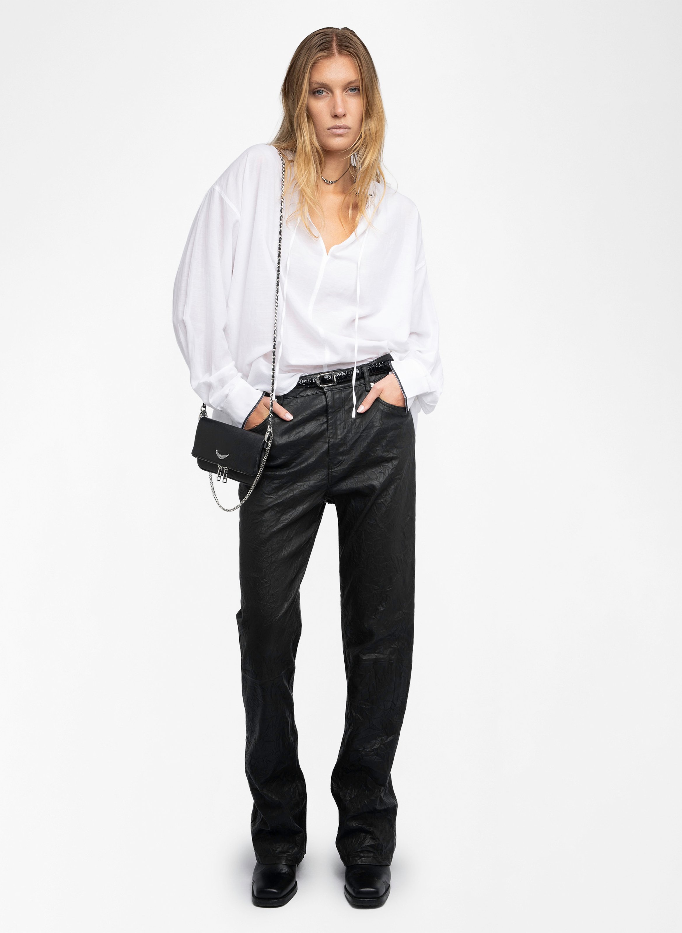 Blouse oversize en coton mélangé Blanc