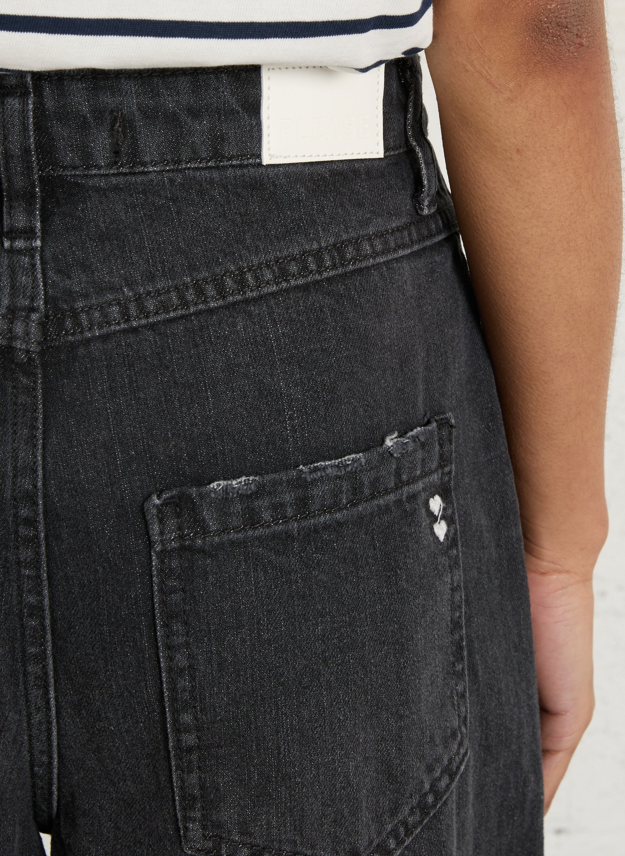 High-waisted baggy jeans in cotton PLEASE Black