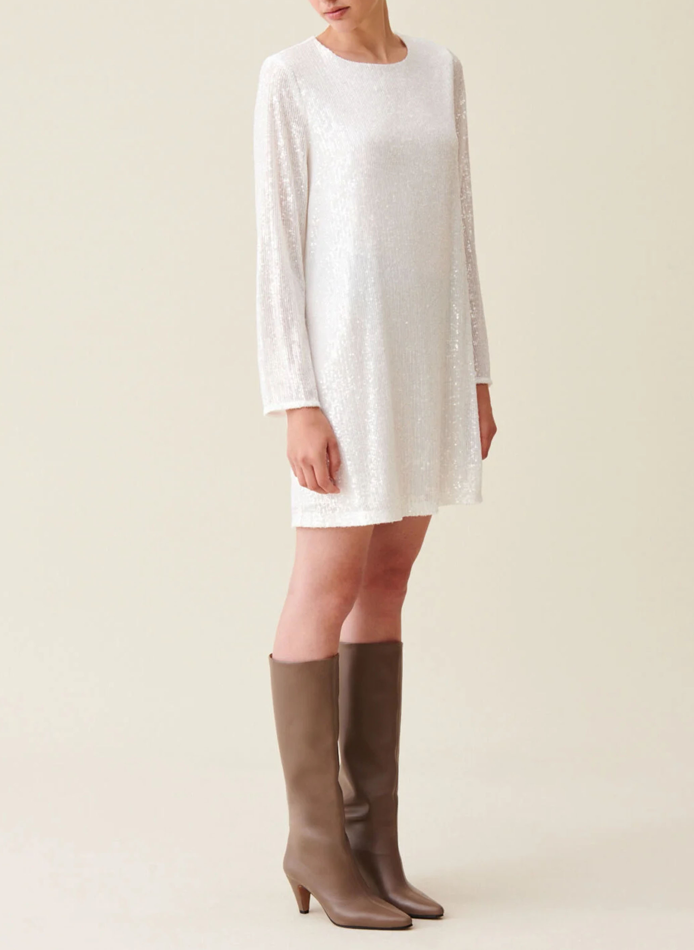 Short sequined round-neck dress CLAUDIE PIERLOT Beige