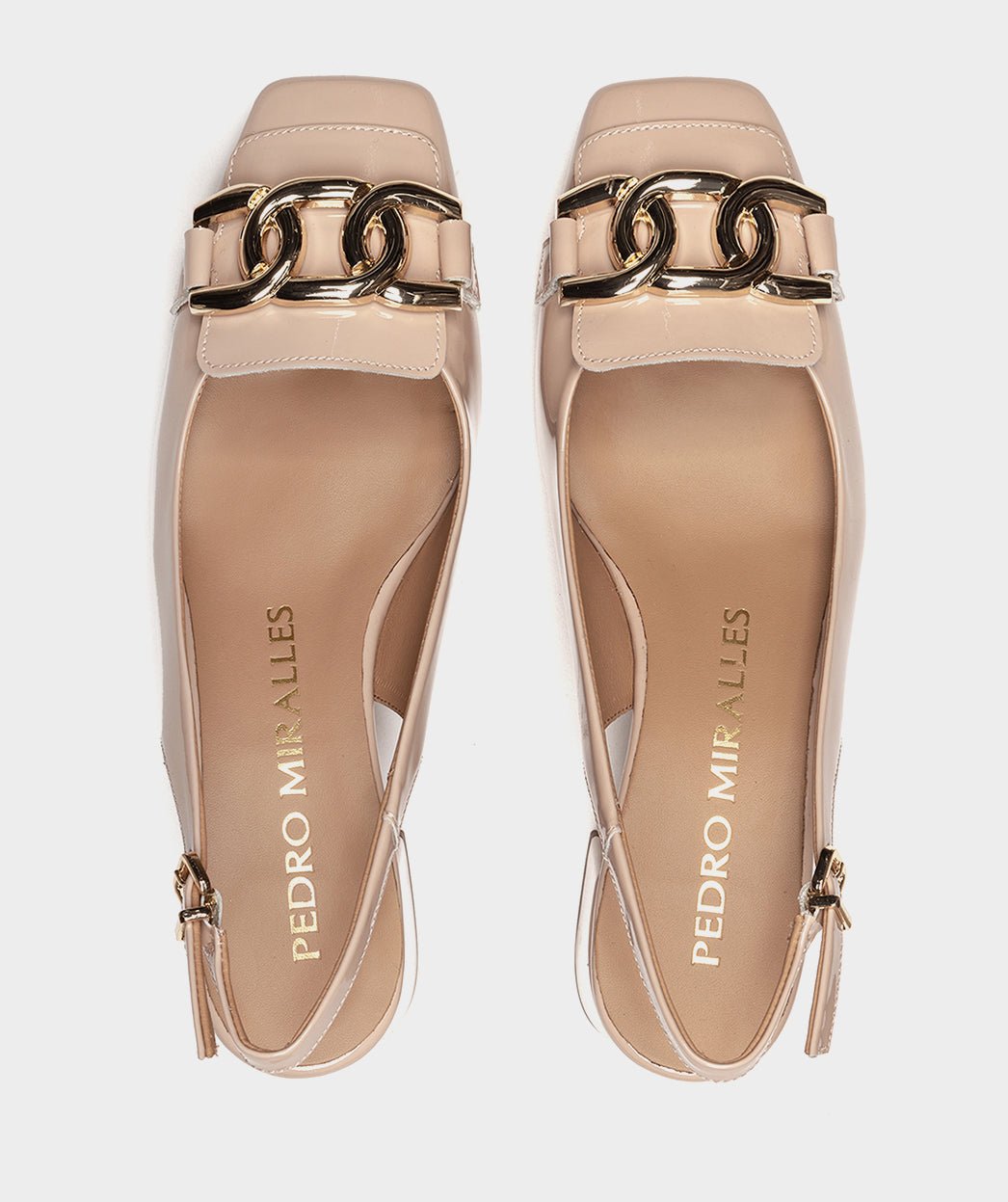 Peep-toe pumps in nude patent leather. PEDRO MIRALLES Pink