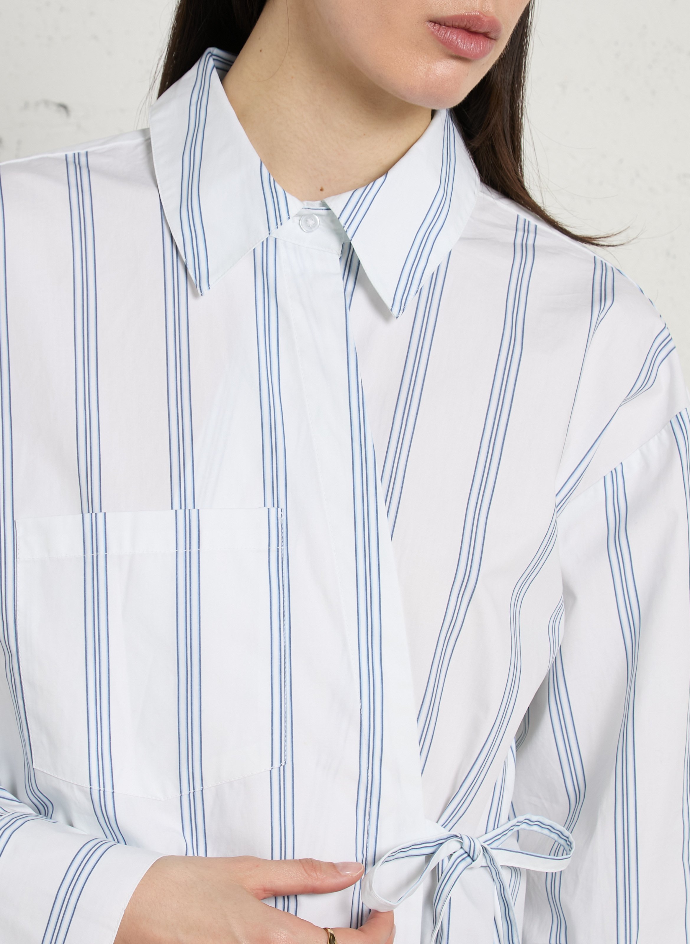 Straight-cut striped cotton shirt with classic collar NORR White