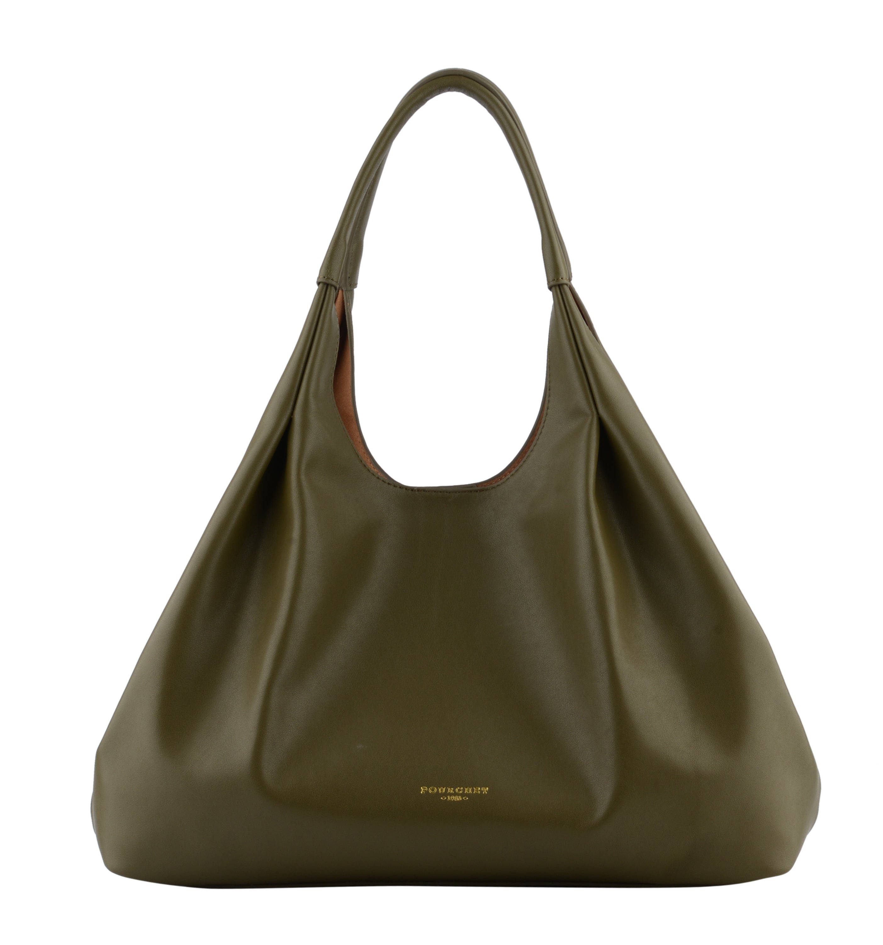 Calfskin leather shoulder bag POURCHET Khaki