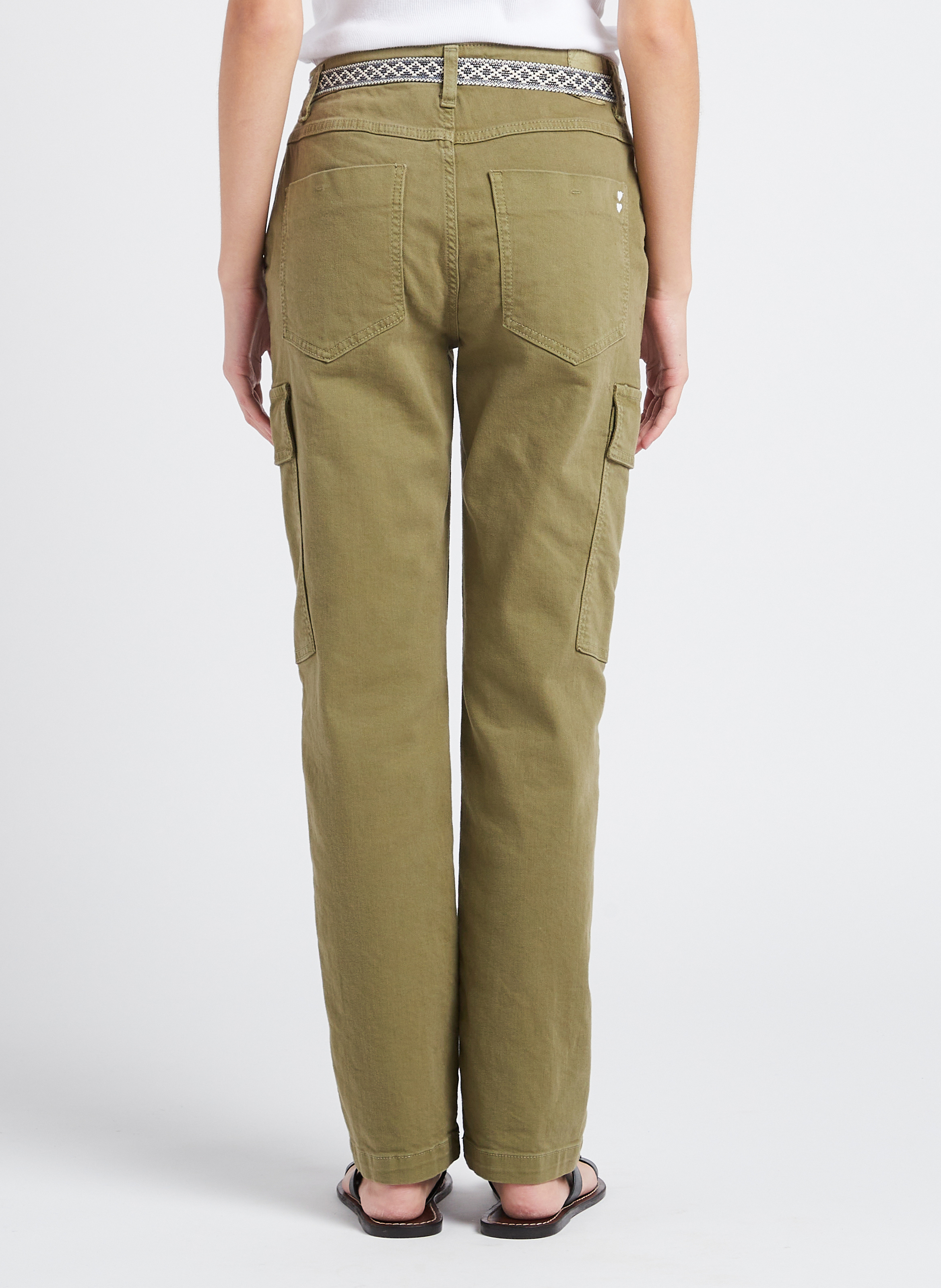 Pantalon droit style cargo en coton mélangé PLEASE Kaki