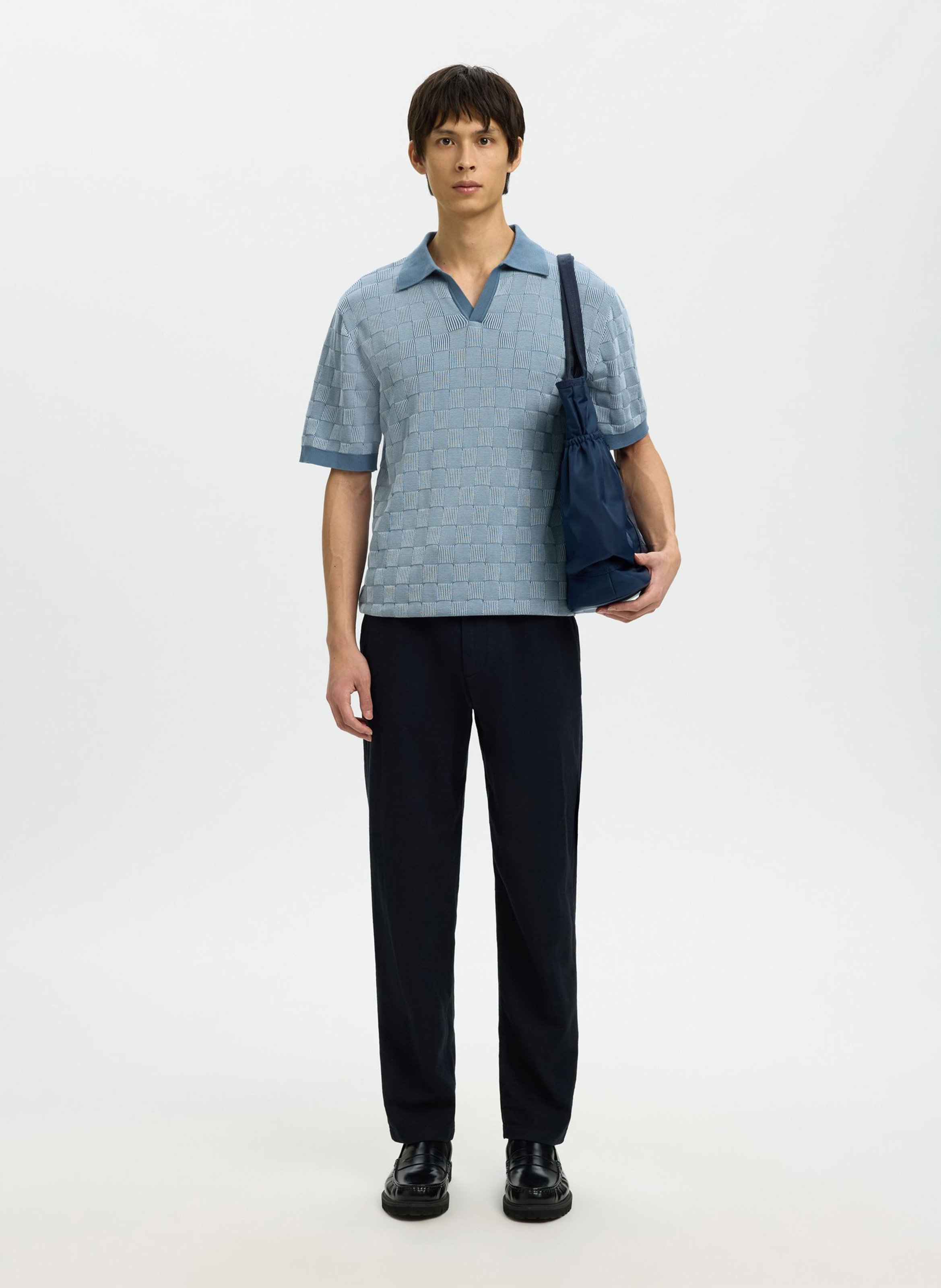 Poloo droit en coton bio imprimé SELECTED Bleu