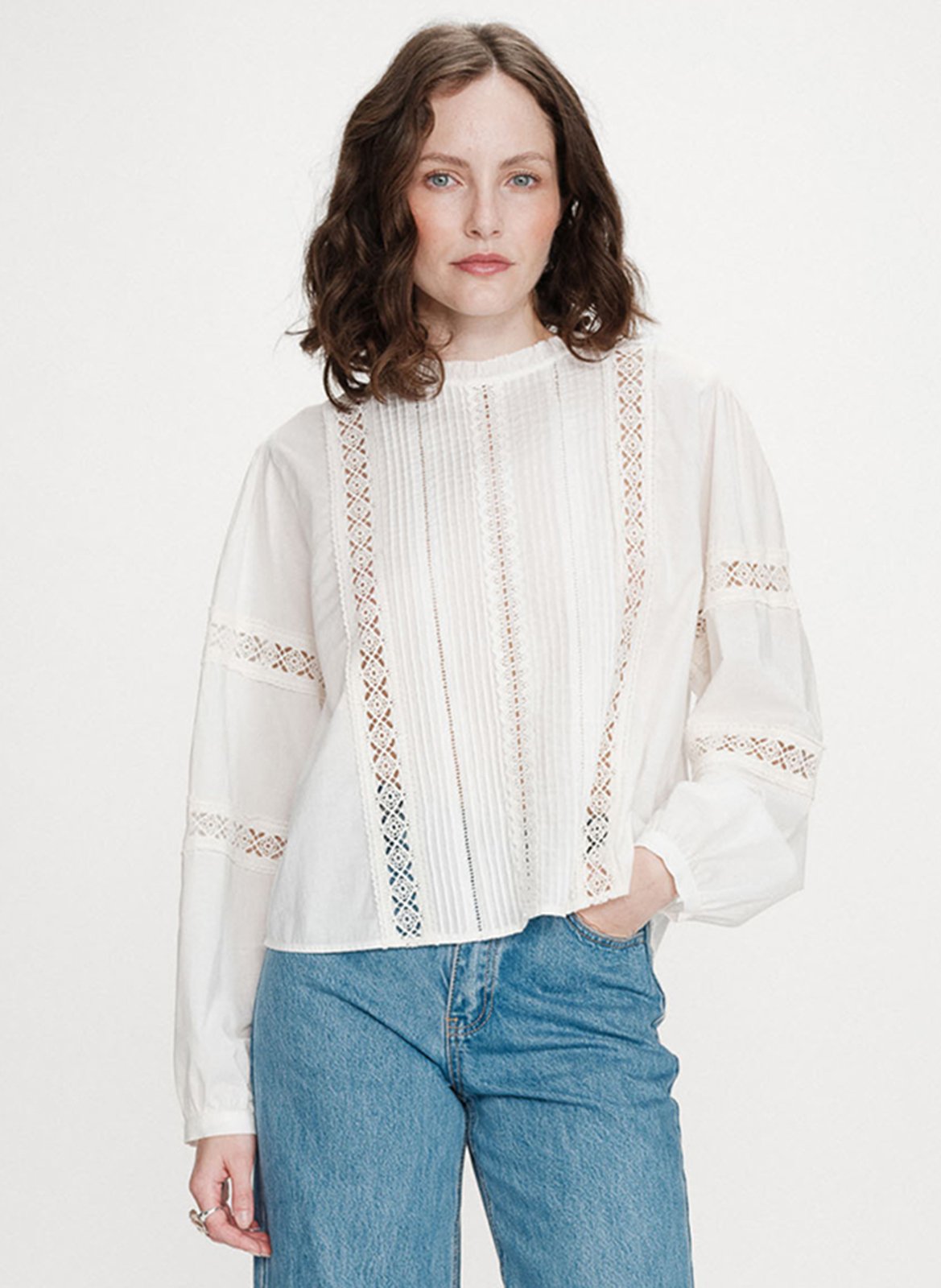 Blouse col montant en coton GRACE ET MILA Blanc