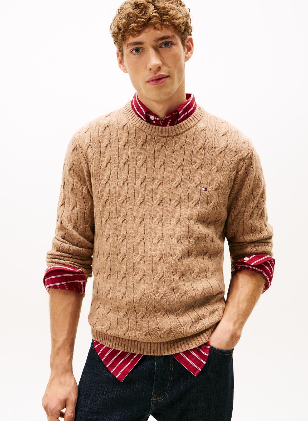 Rundhals-Pullover aus geflochtener Wolle TOMMY HILFIGER Braun