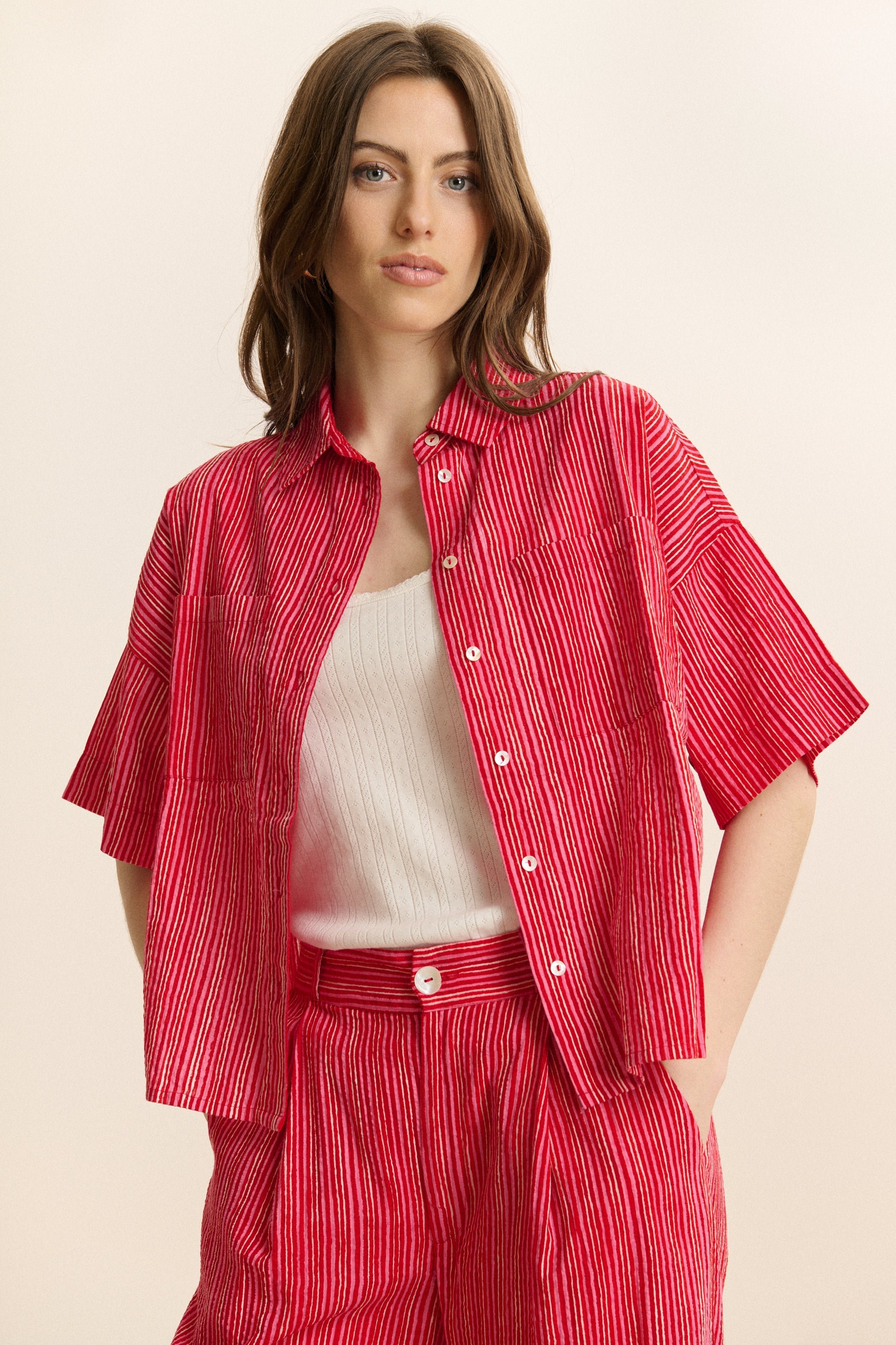 Striped short-sleeved shirt GARANCE PARIS Pink