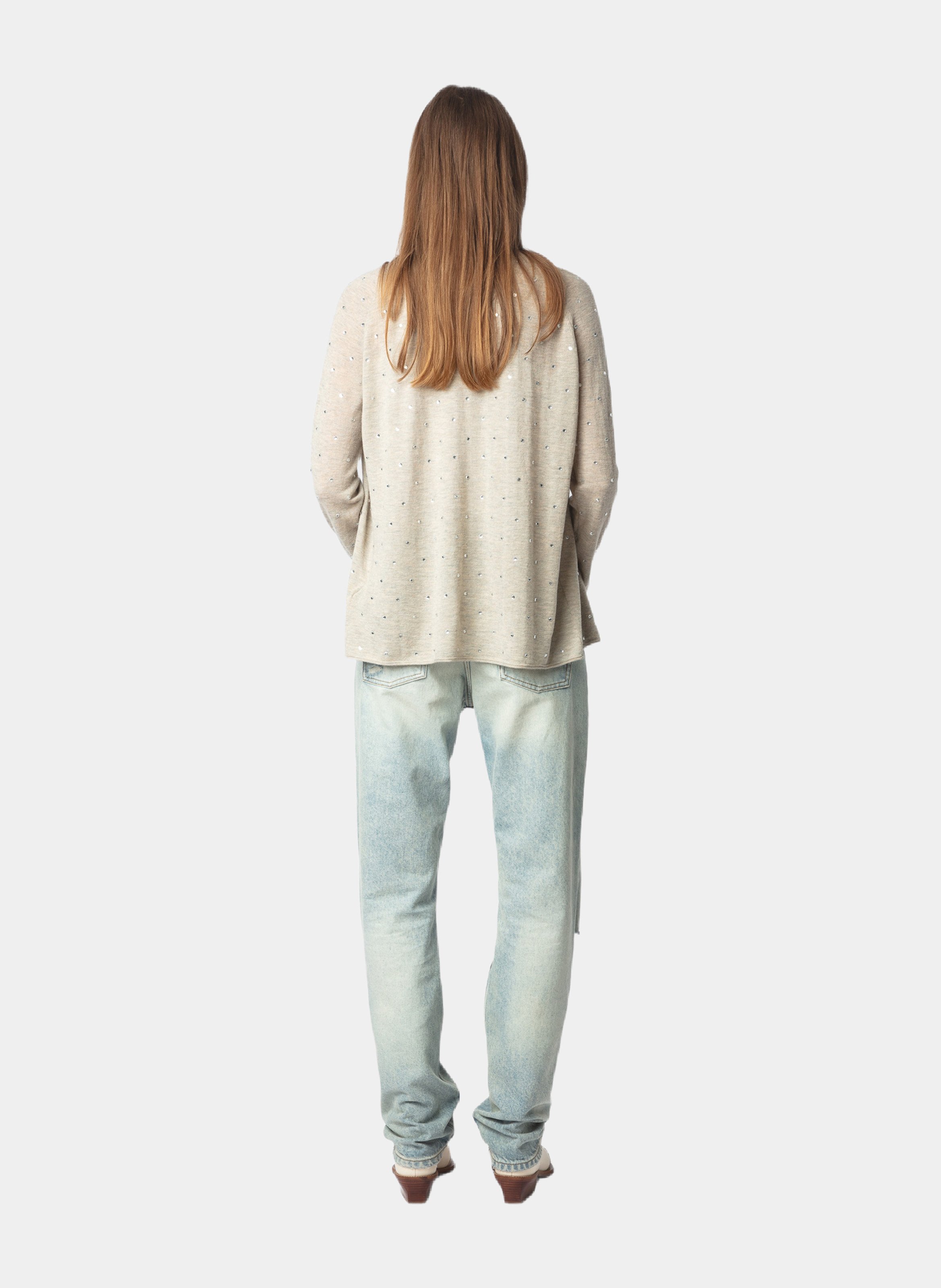 Cardigan à strass en cachemire ZADIG&VOLTAIRE Beige