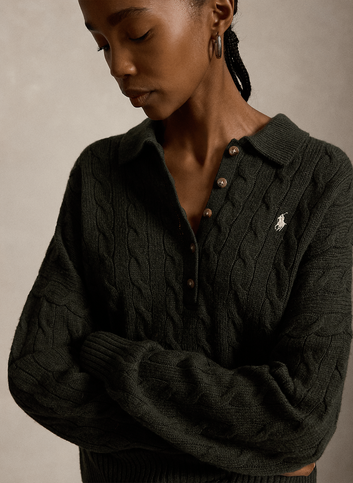 Wool-blend sweater with polo collar POLO RALPH LAUREN Green