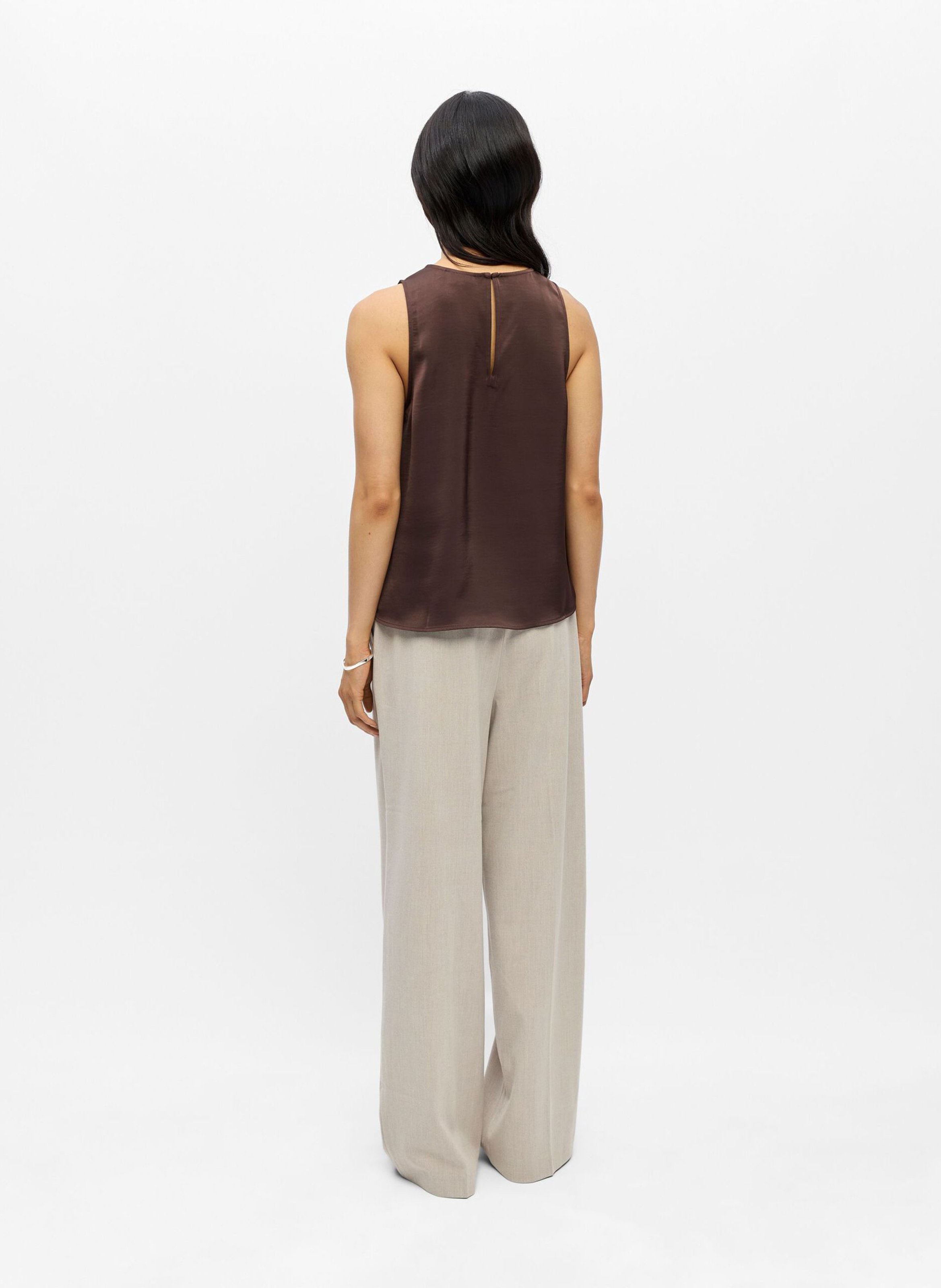 Mouwloze, rechte blouse van gemengde viscose OBJECT Bruin