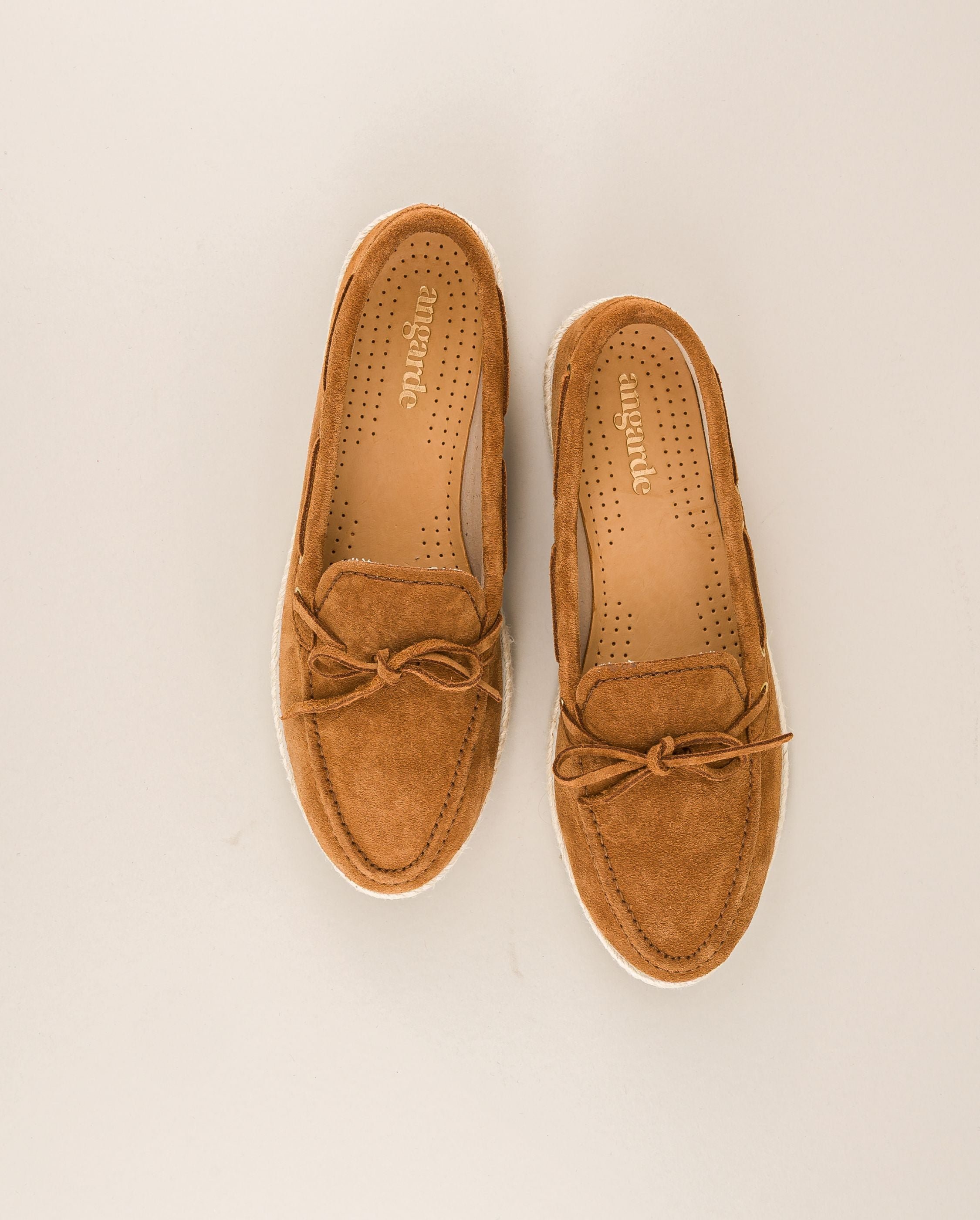 Women's boat shoe moccasin, camel leather ANGARDE Brown