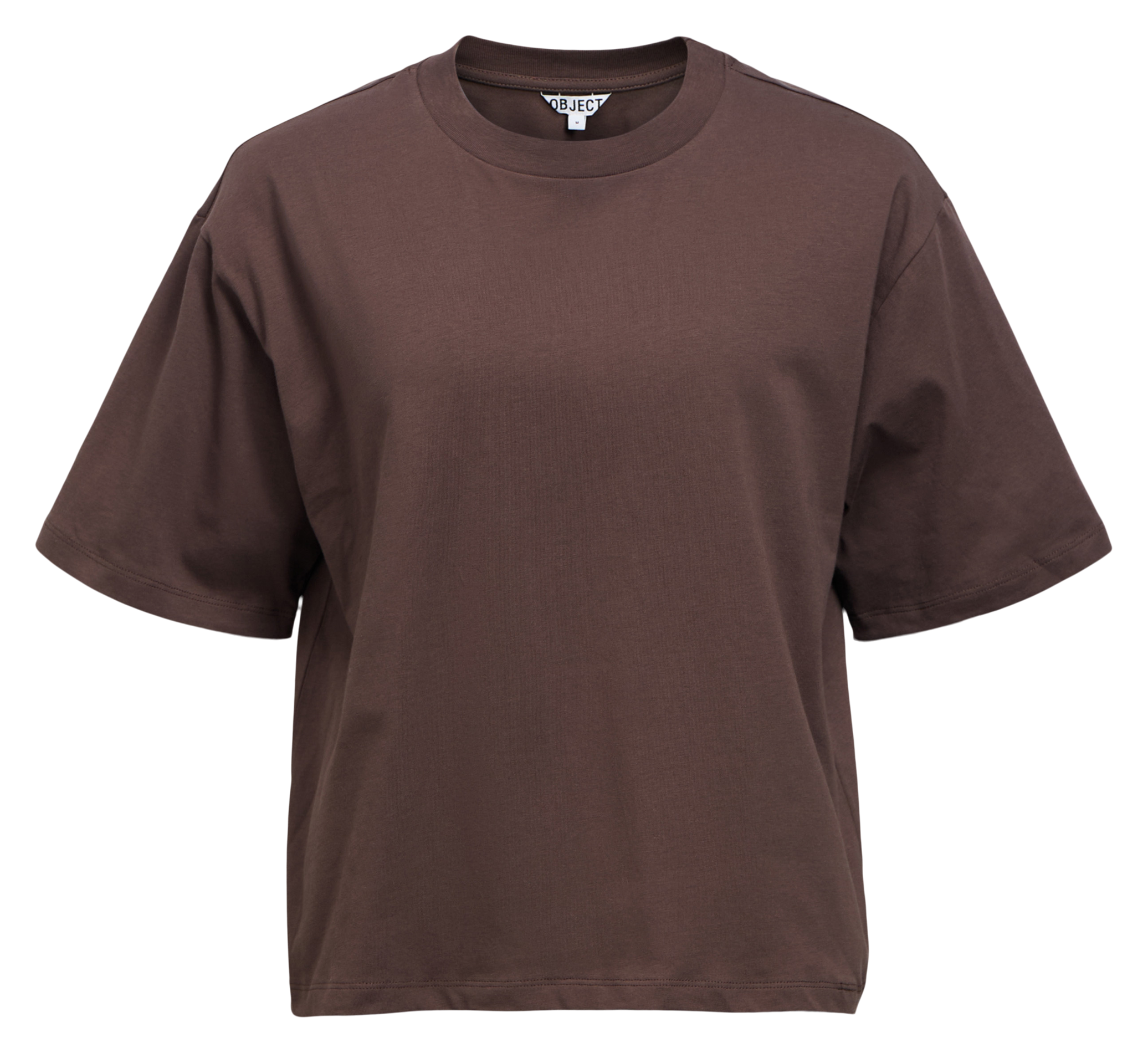T-shirt van biologisch katoen met ronde hals | Bruin OBJECT Dames