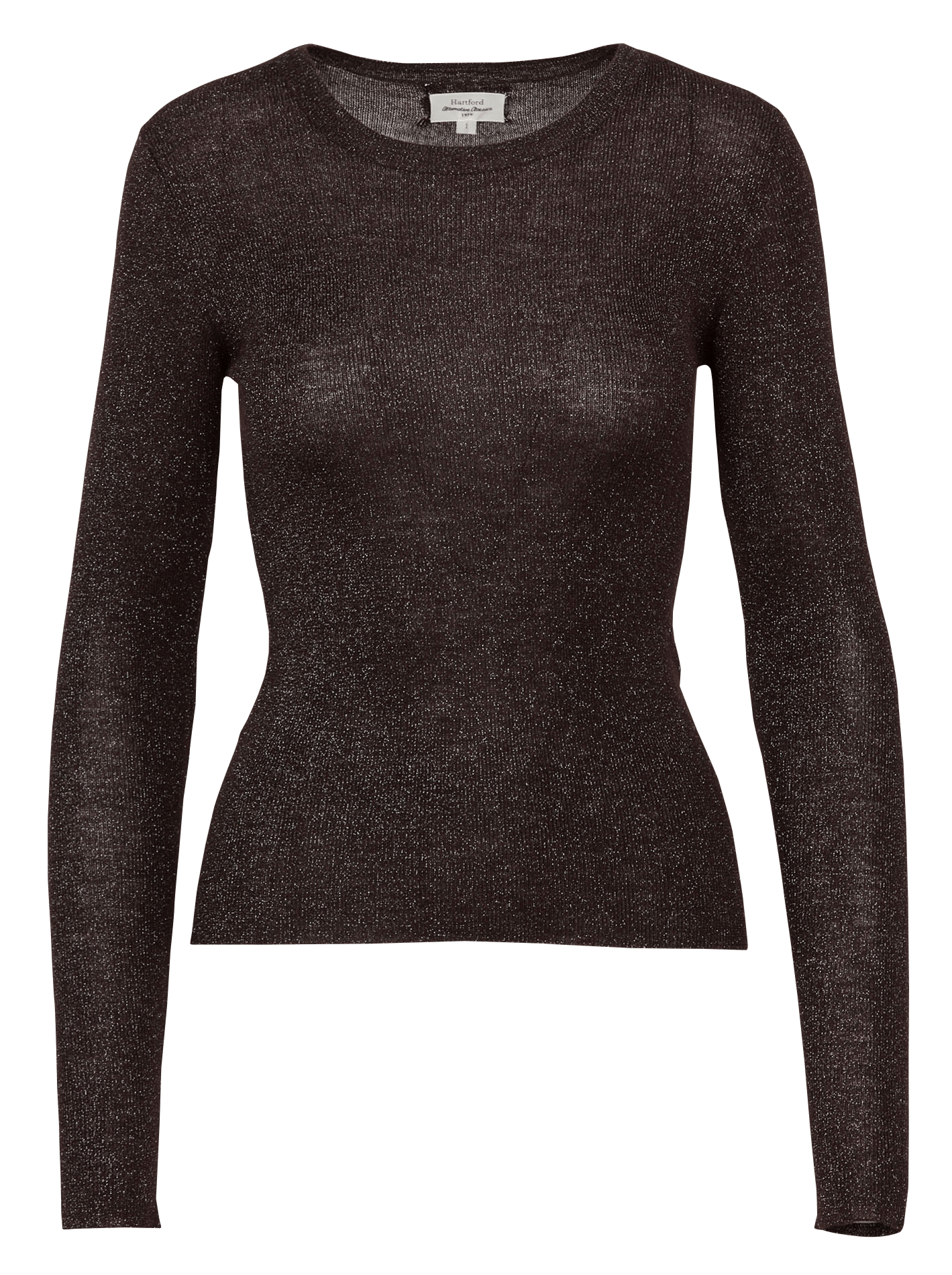 Pull moulant col rond pailleté HARTFORD Marron