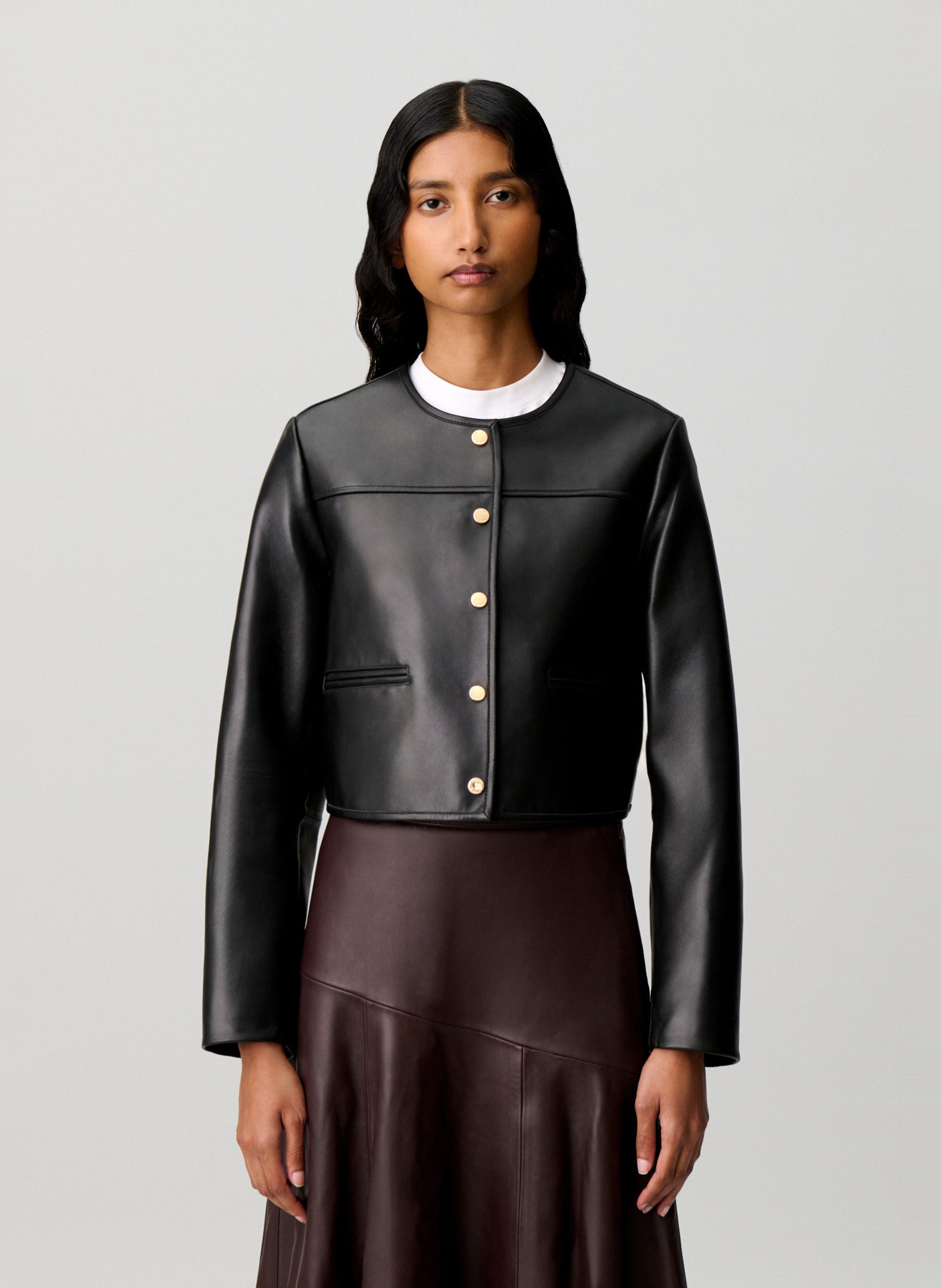 Gerade geschnittene Lederjacke CLAUDIE PIERLOT Schwarz