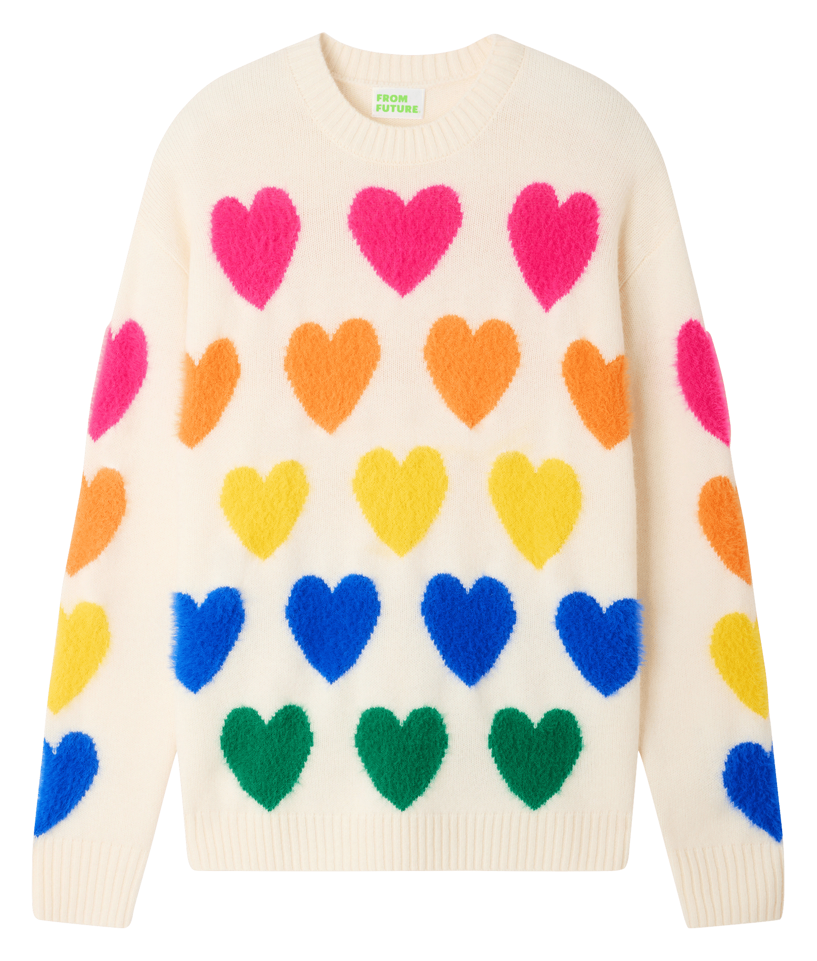Pull à cœurs en laine et cachemire FROM FUTURE Beige
