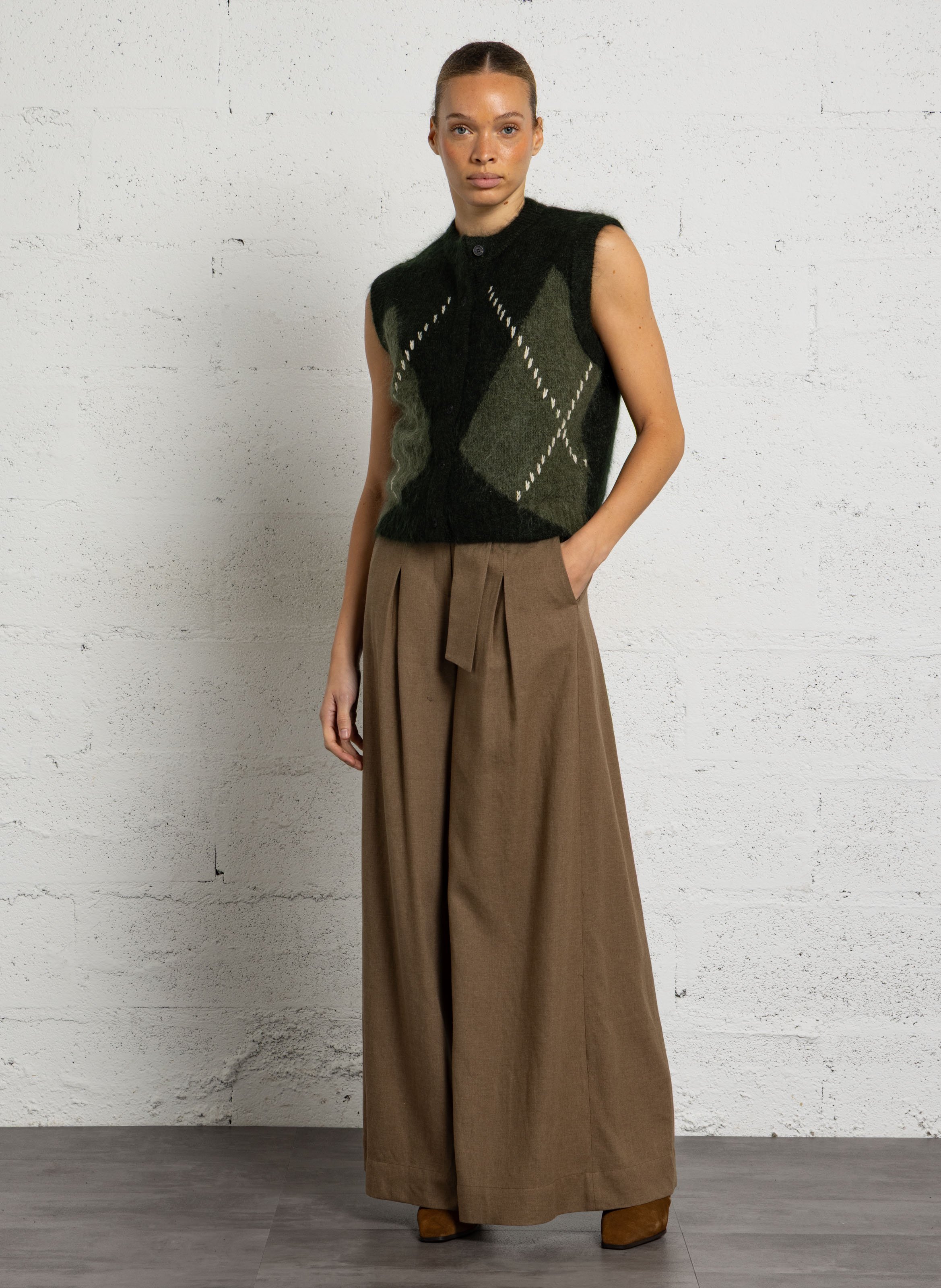 Rechte wijde broek met riem MAISON 123 Beige