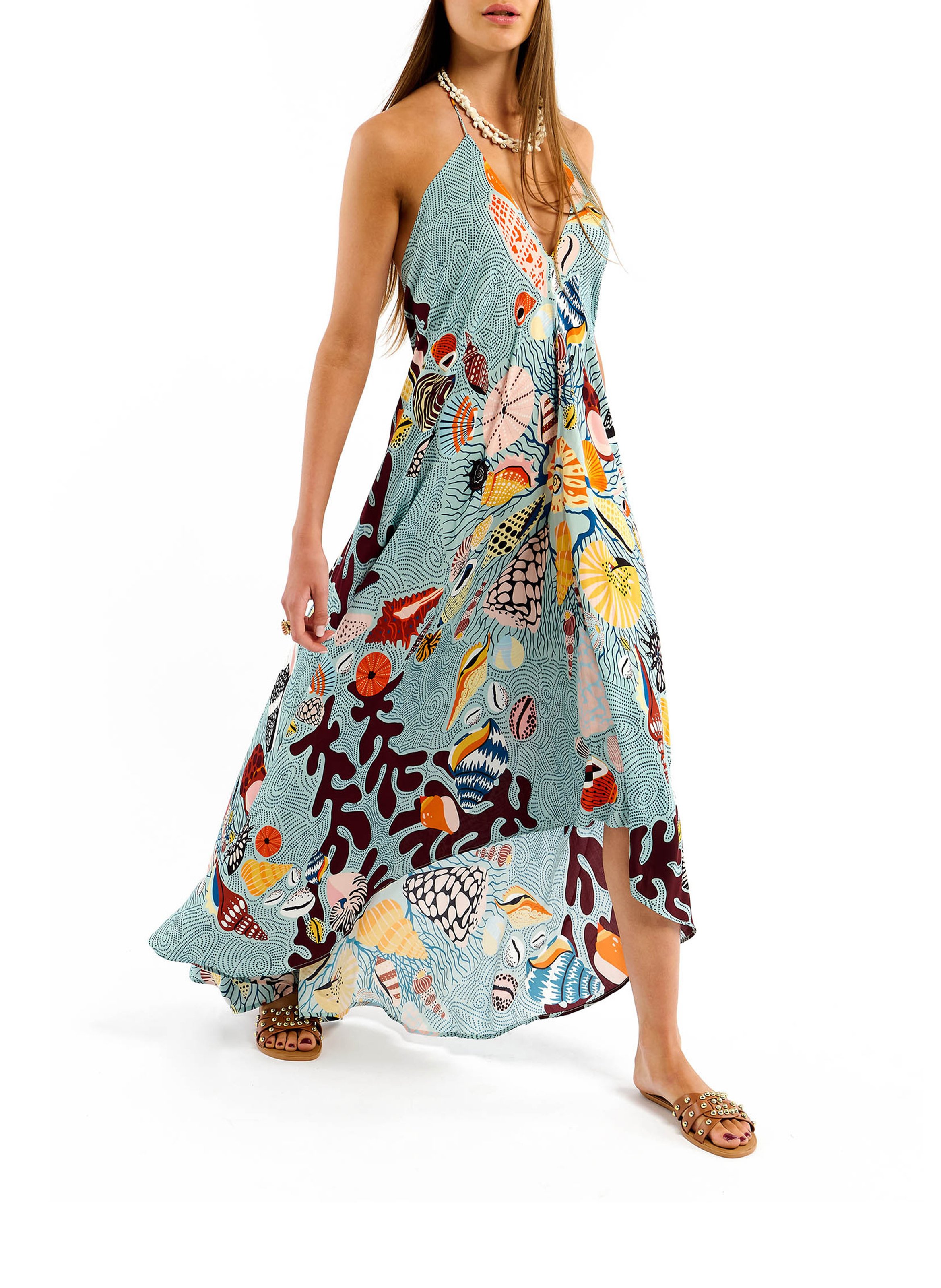 Weites, asymmetrisches Maxikleid WILD Blau