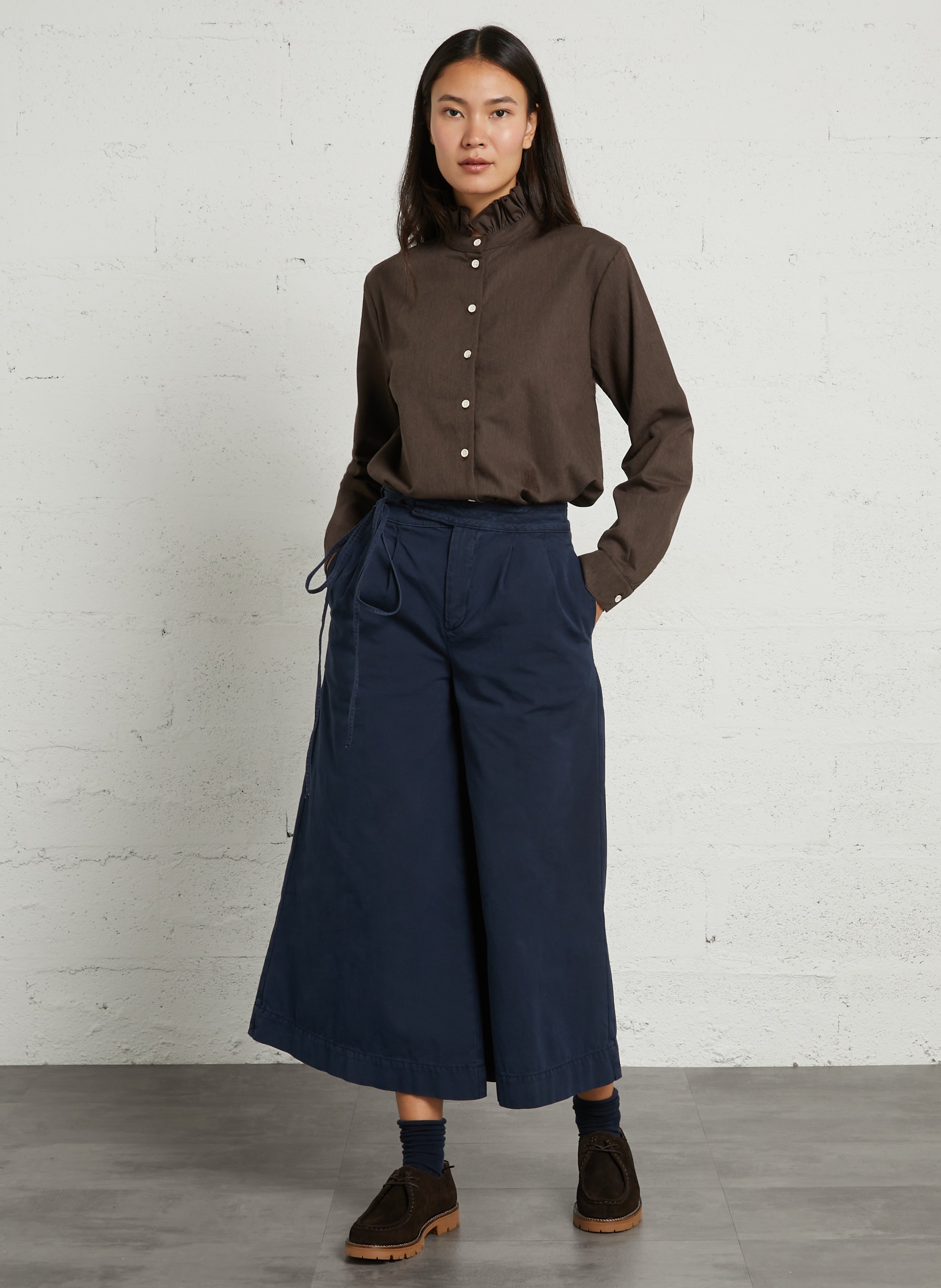 Loose-fitting high-neck cotton shirt HOD PARIS Brown