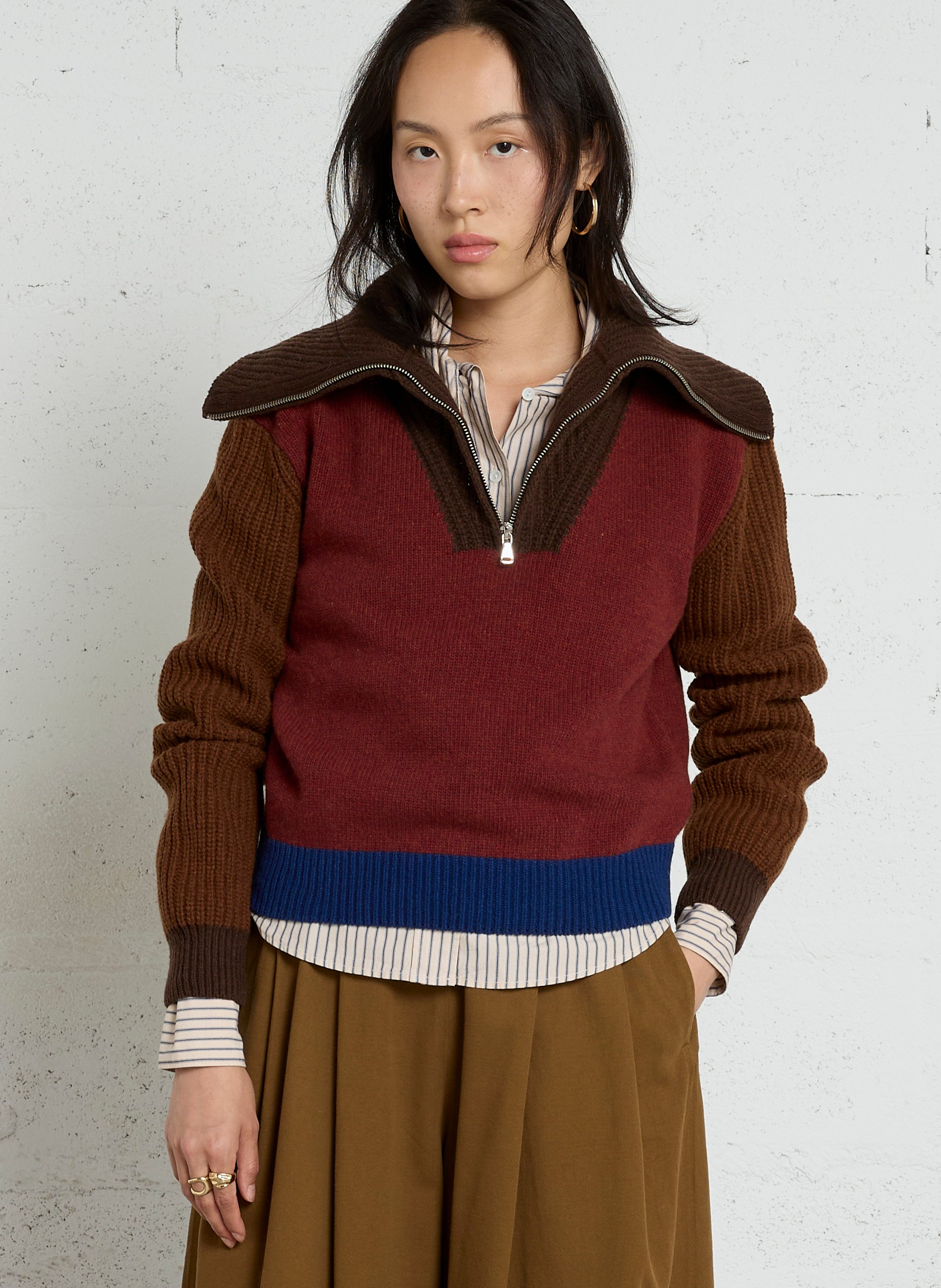 Pull col camionneur en laine  THINKING MU Marron