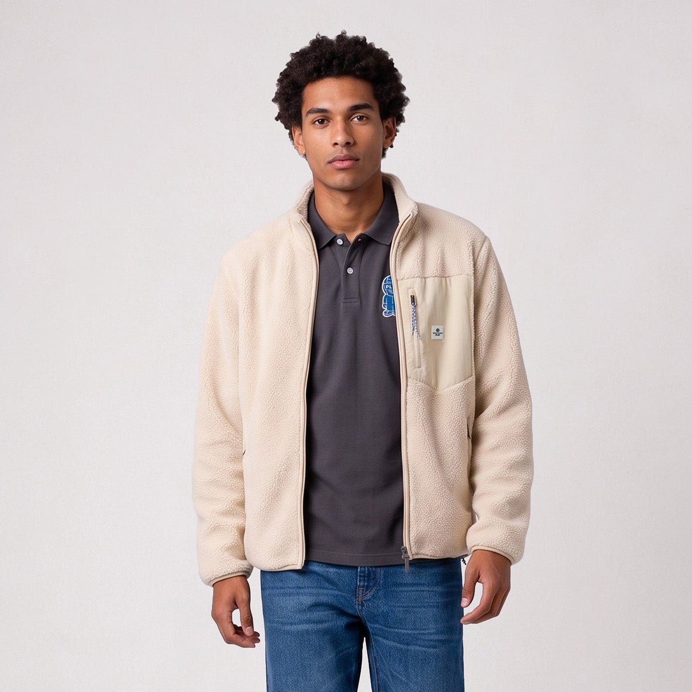 Ivory white Toronto sherpa fleece jacket SBPLAY SERGE BLANCO White