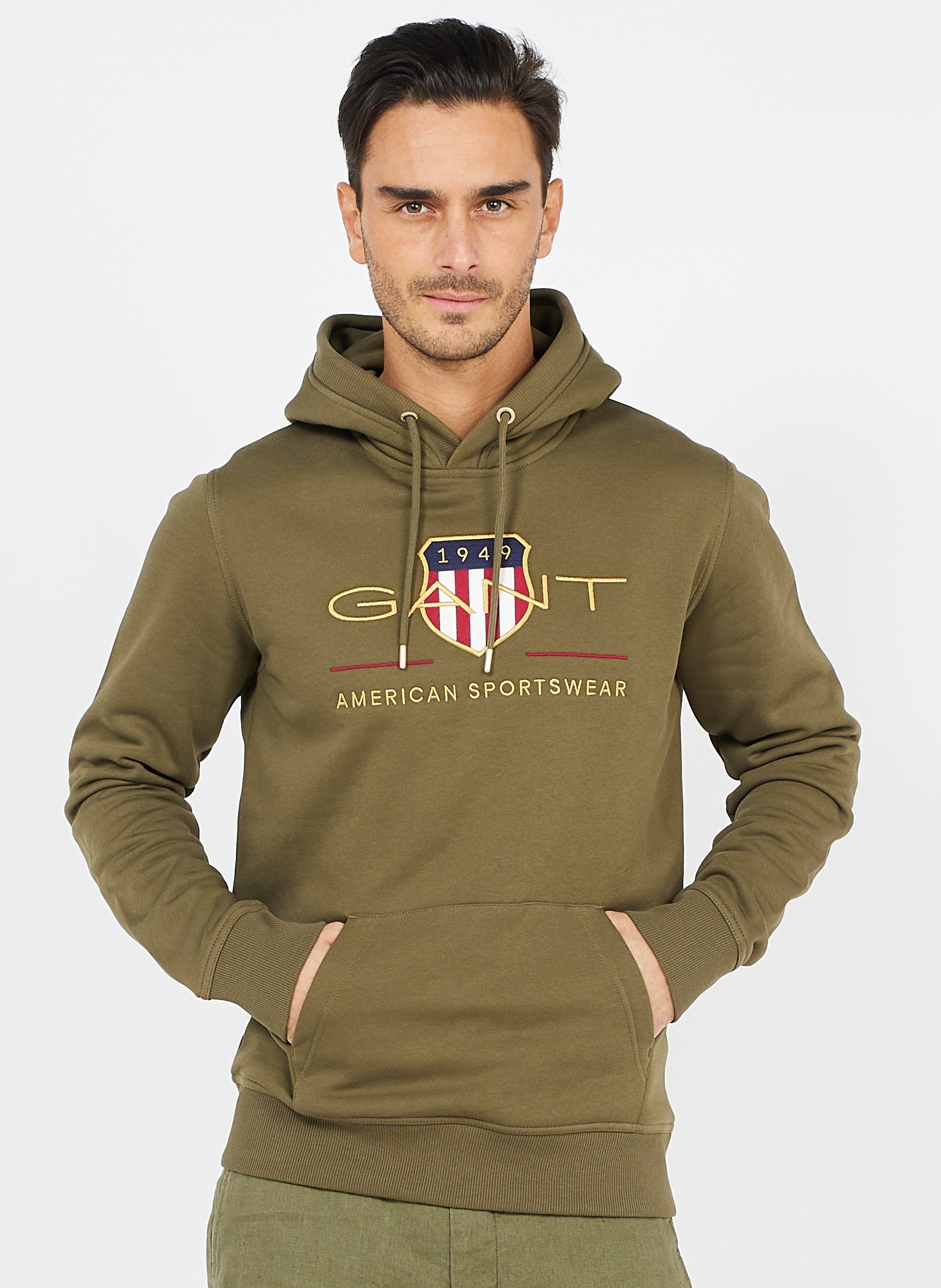 Regular-fit embroidered cotton-blend hoodie GANT Green