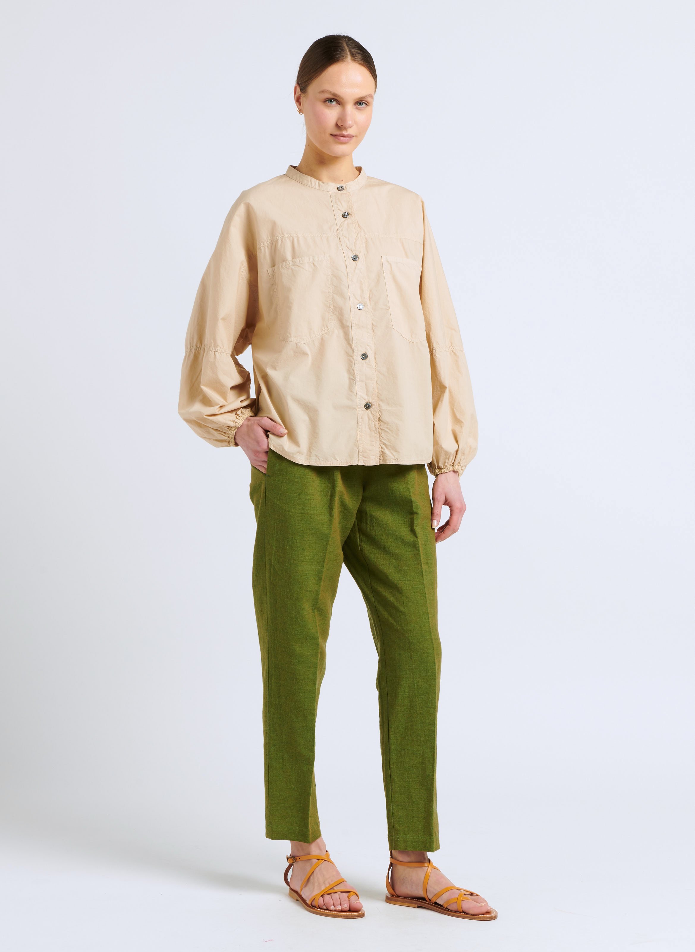 Chemisier à volants en coton et soie POMANDERE Blanc