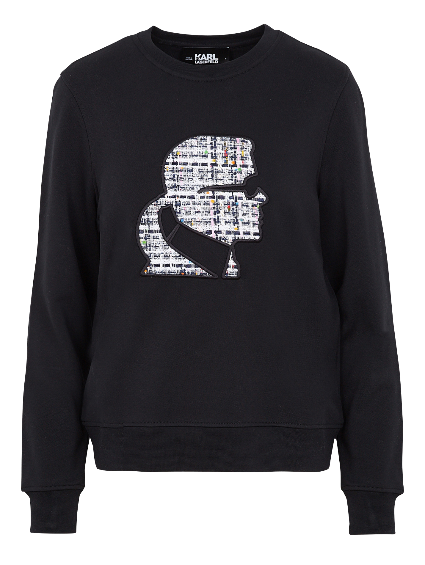 Embroidered organic cotton sweater with round neck Black Karl