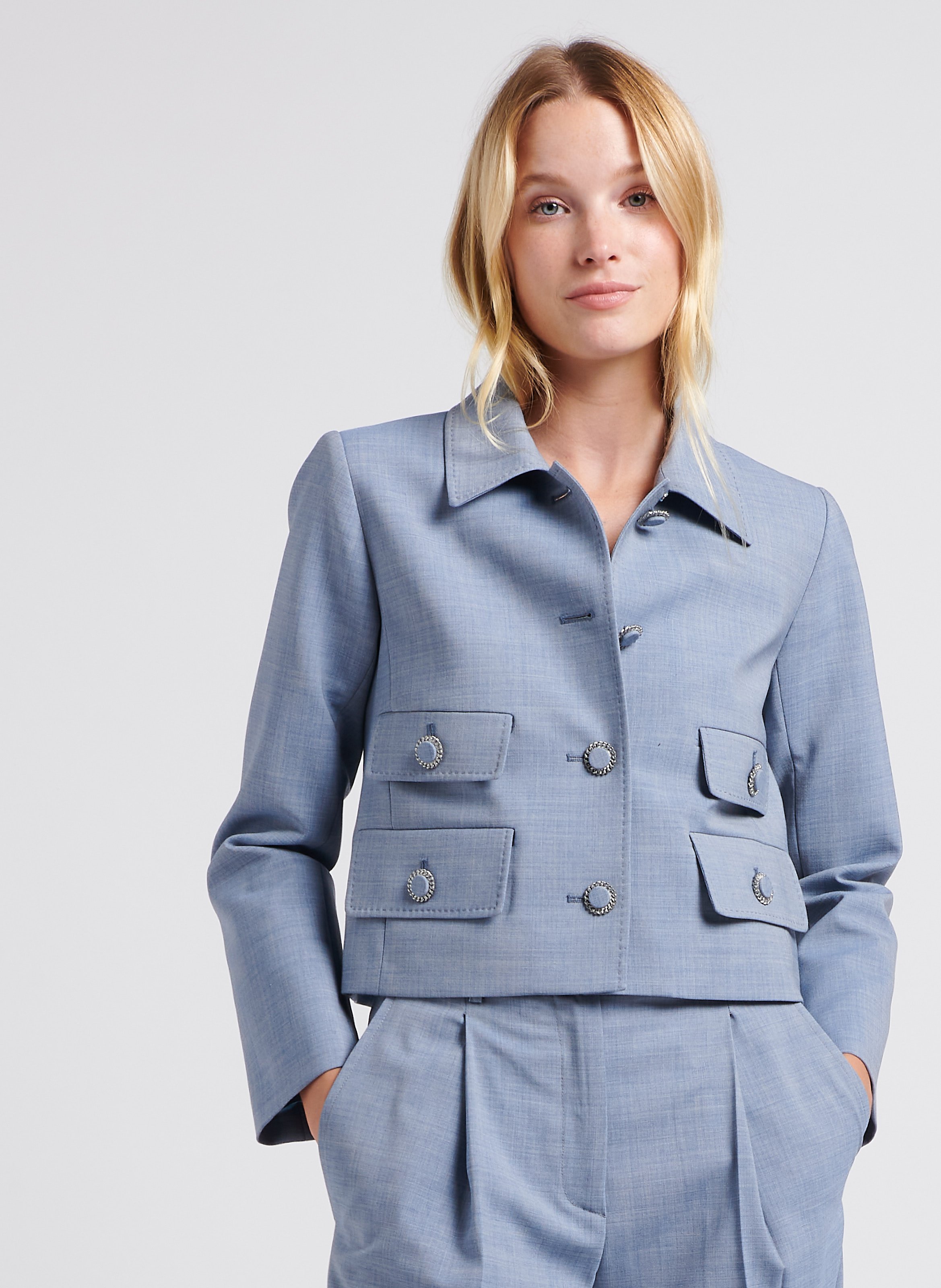 Blue Short straight jacket with classic collar