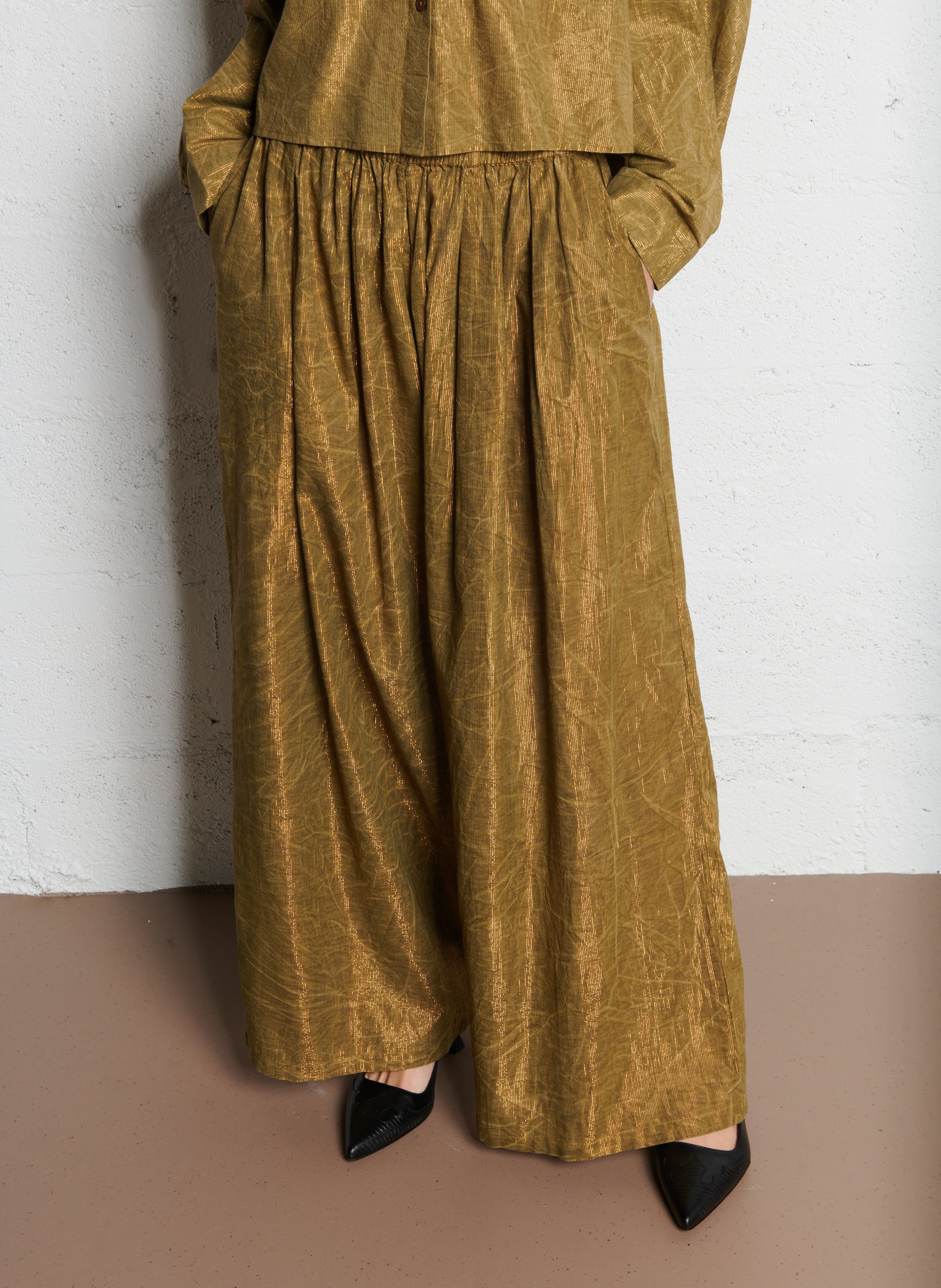 Pantalon large taille haute en coton mélangé MES DEMOISELLES Vert