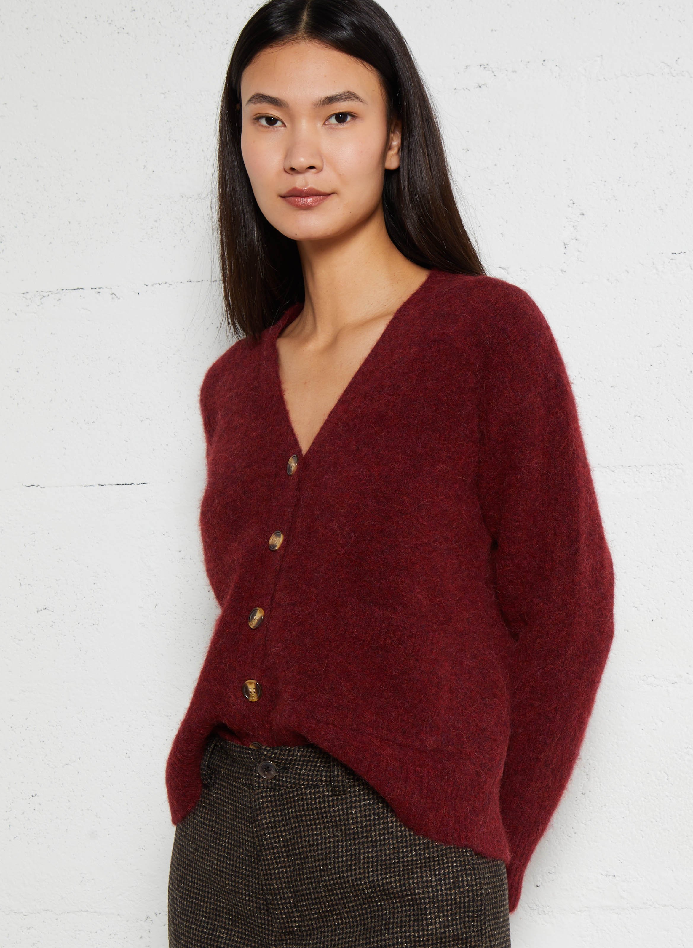 Cardigan droit en mohair melange Rouge