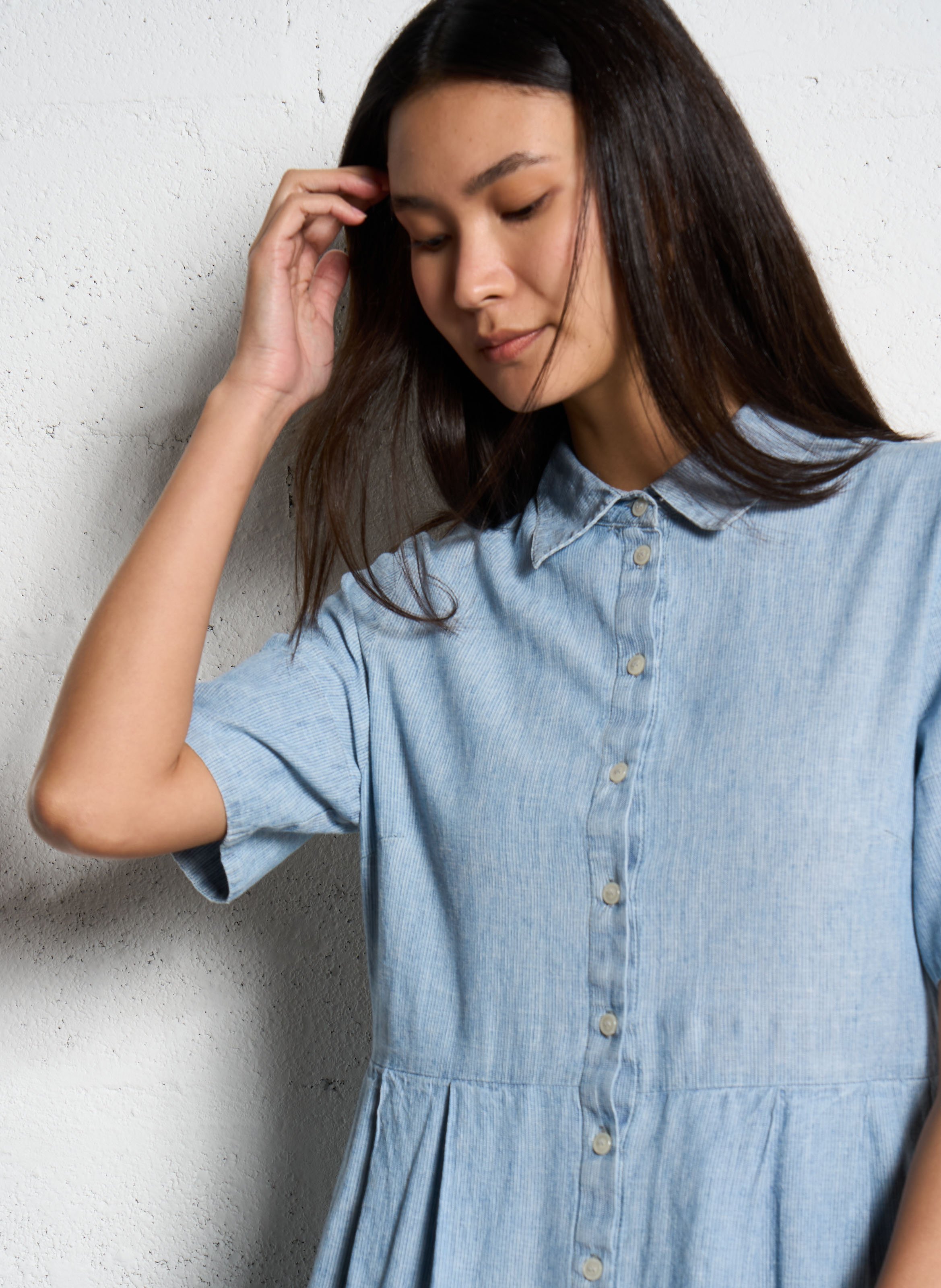 Lange overhemdjurk van linnenmix SUZIE WINKLE Blauw