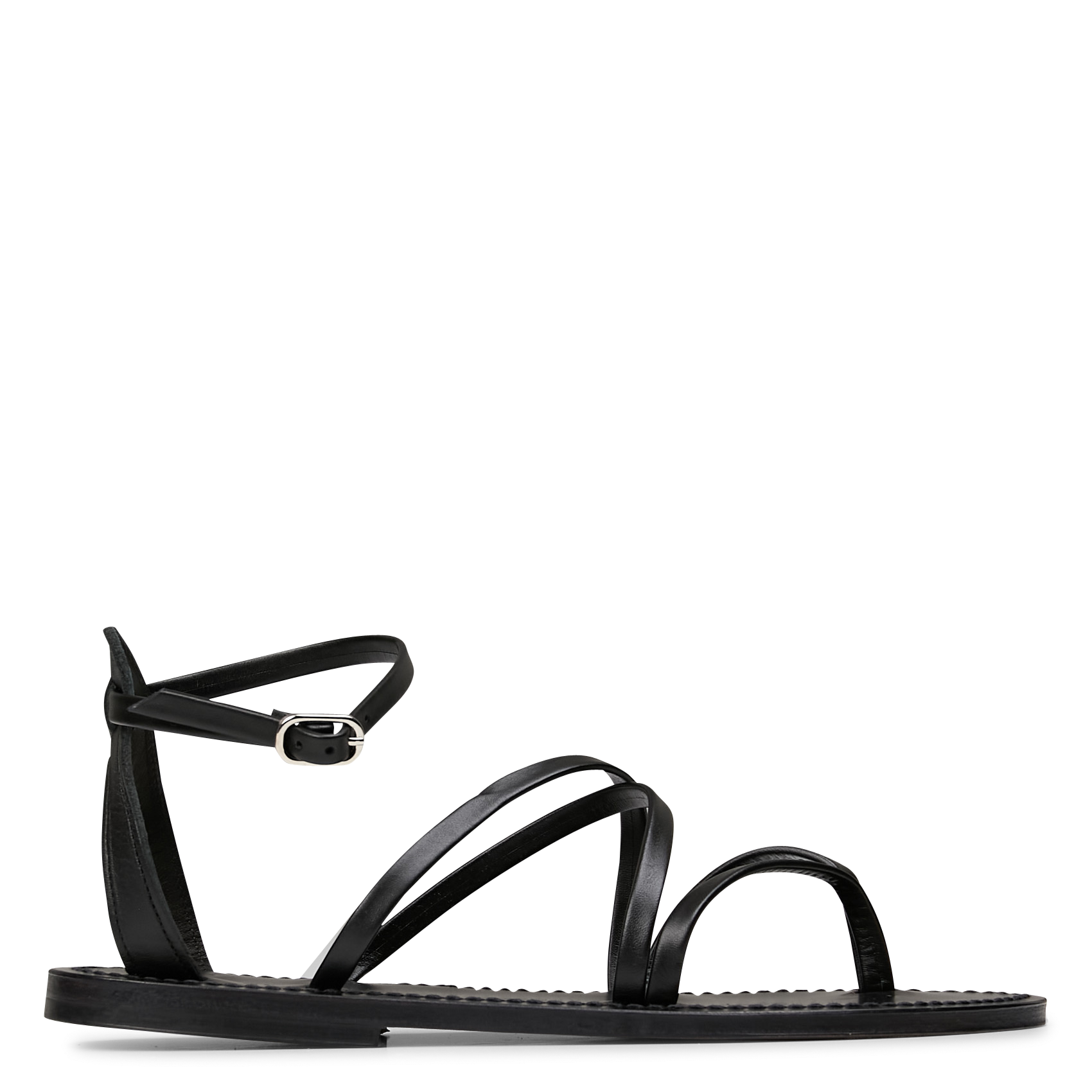 Flat leather cross-strap sandals K JACQUES Black
