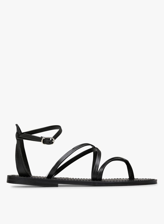 Flat leather cross-Strap sandals Black K jacques Women Place